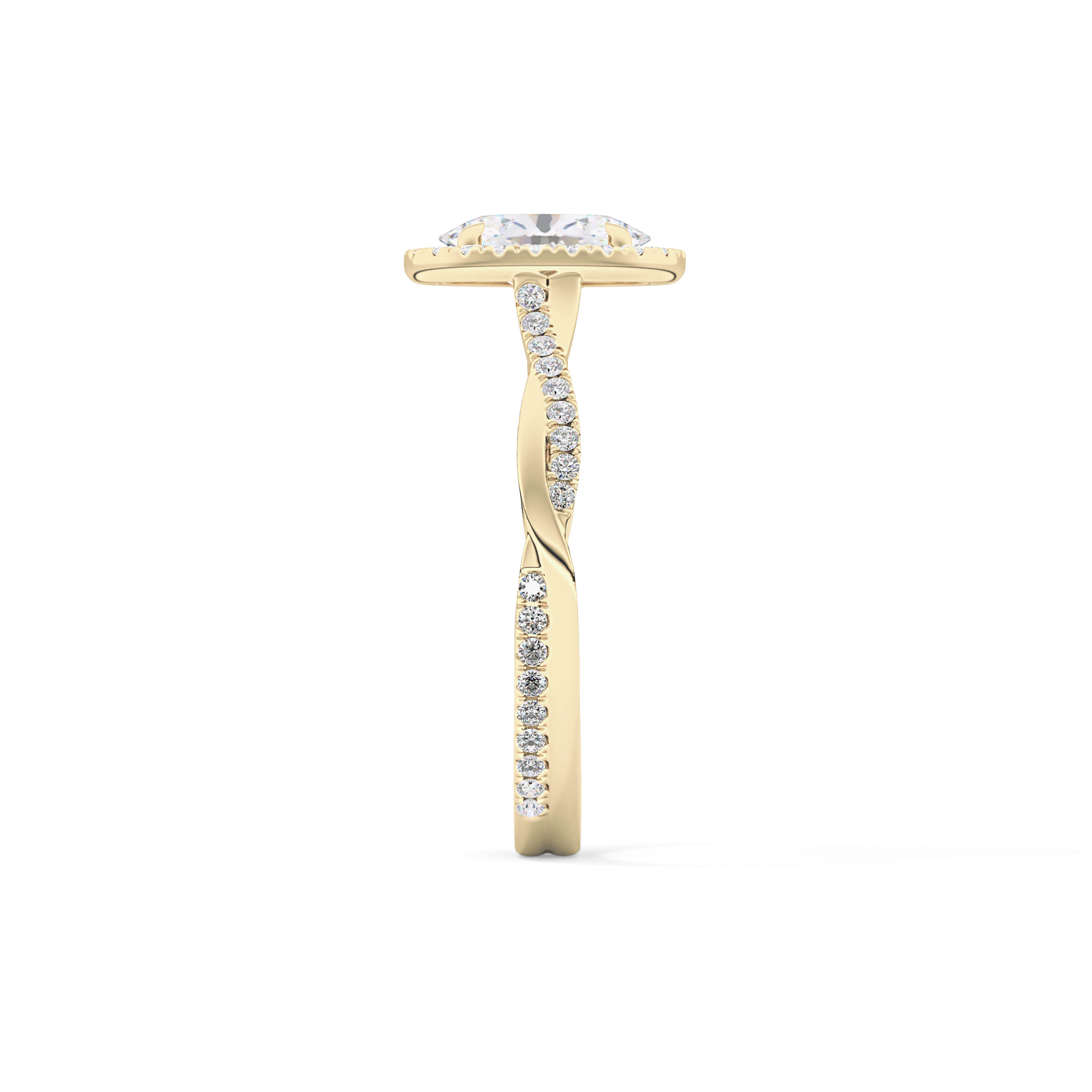 Oval Twisted Shank, Halo and Pave Lab Grown Diamond Engagement Ring