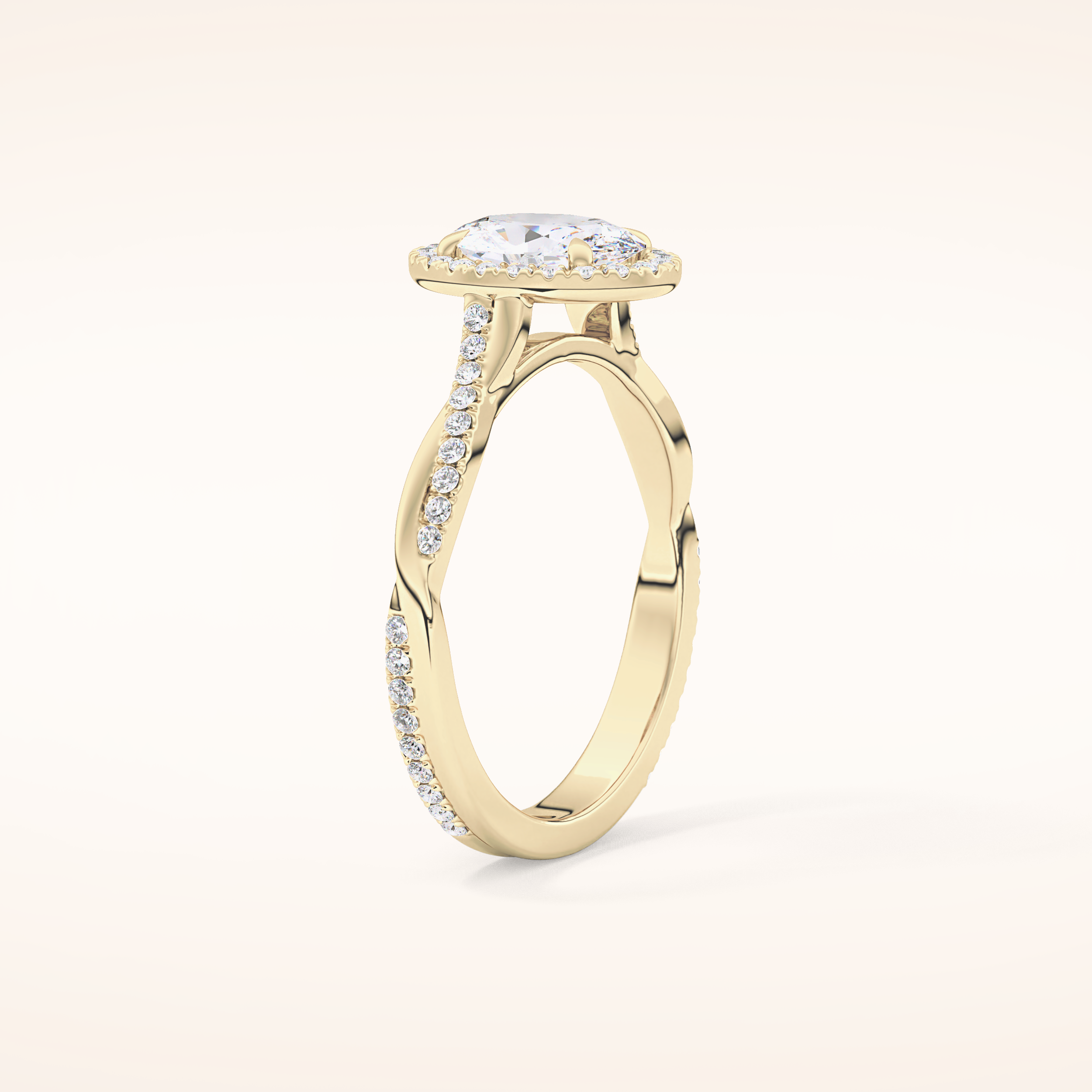 0.83 CT Oval Shaped Halo & Pave Twisted Shank Moissanite Engagement Ring