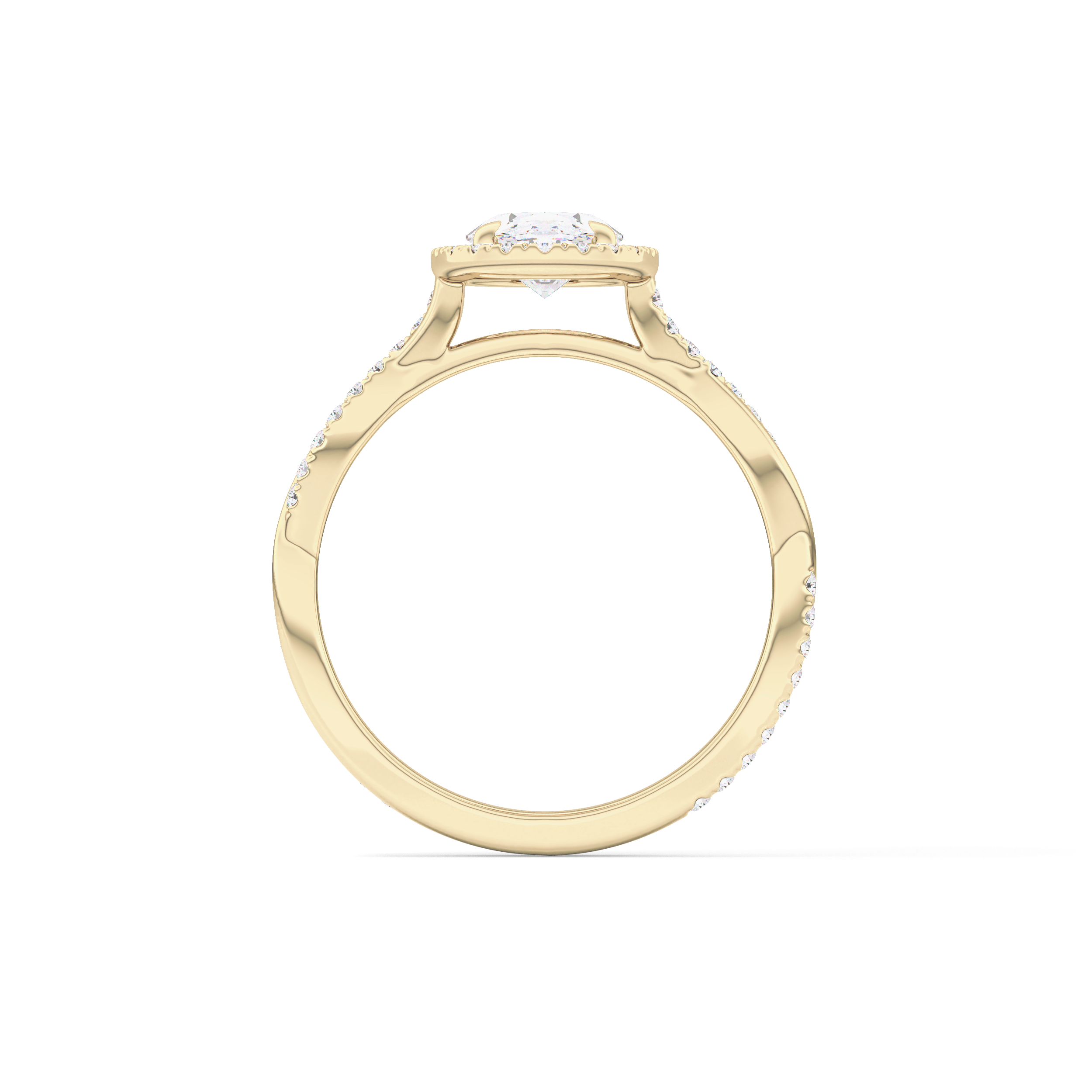 Oval Twisted Shank, Halo and Pave Lab Grown Diamond Engagement Ring