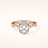 0.83 CT Oval Shaped Halo & Pave Twisted Shank Moissanite Engagement Ring