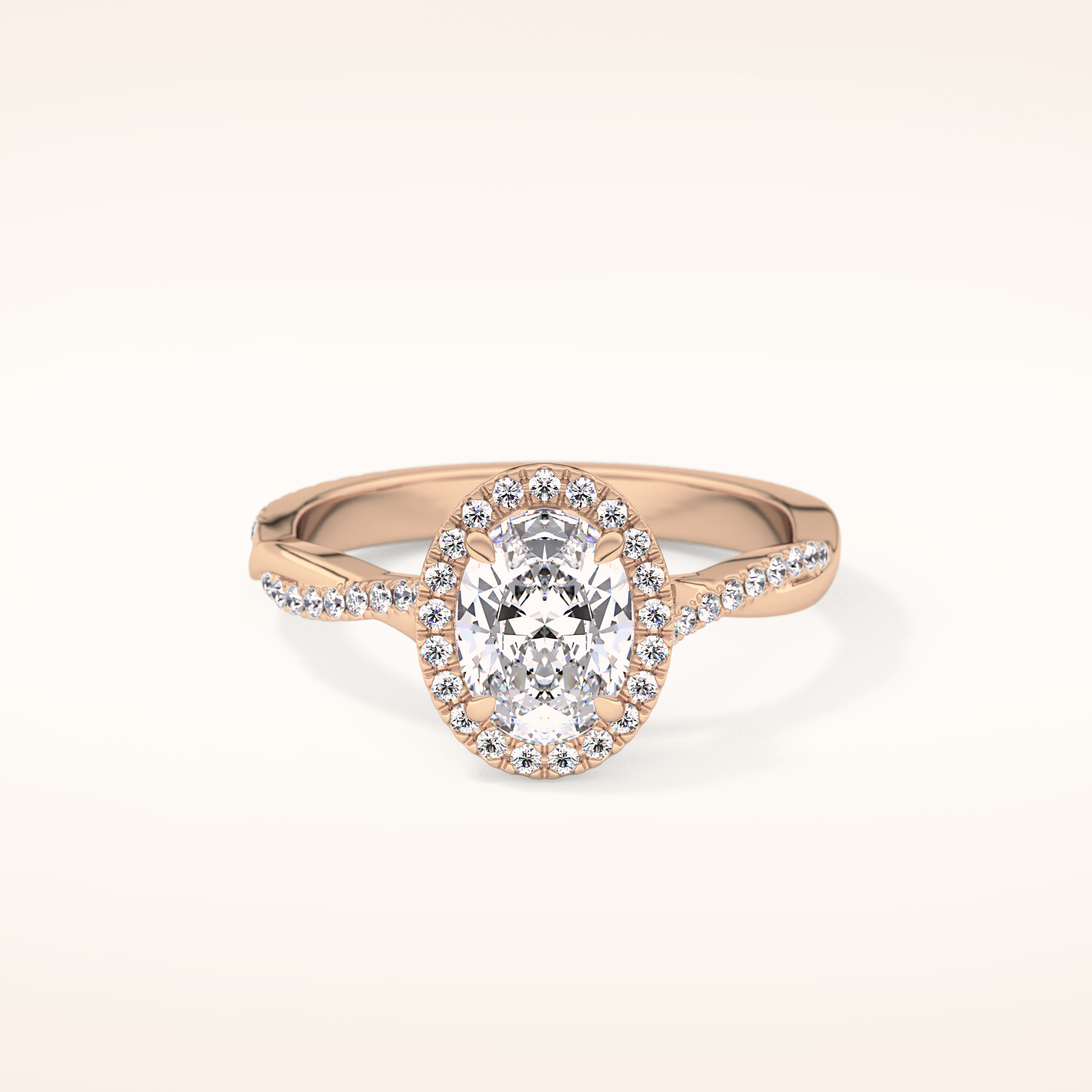 0.83 CT Oval Shaped Halo & Pave Twisted Shank Moissanite Engagement Ring