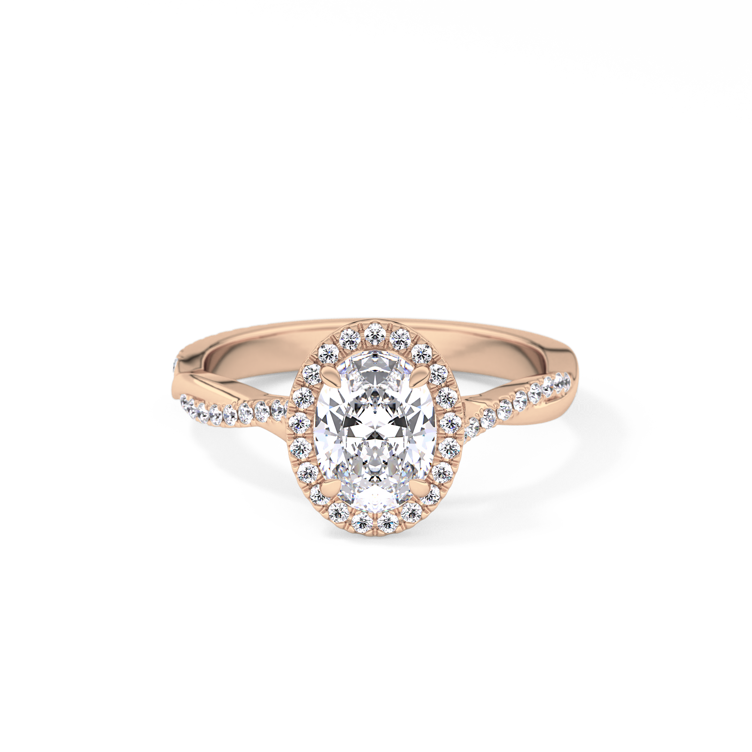 Oval Twisted Shank, Halo and Pave Lab Grown Diamond Engagement Ring