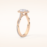 0.83 CT Oval Shaped Halo & Pave Twisted Shank Moissanite Engagement Ring