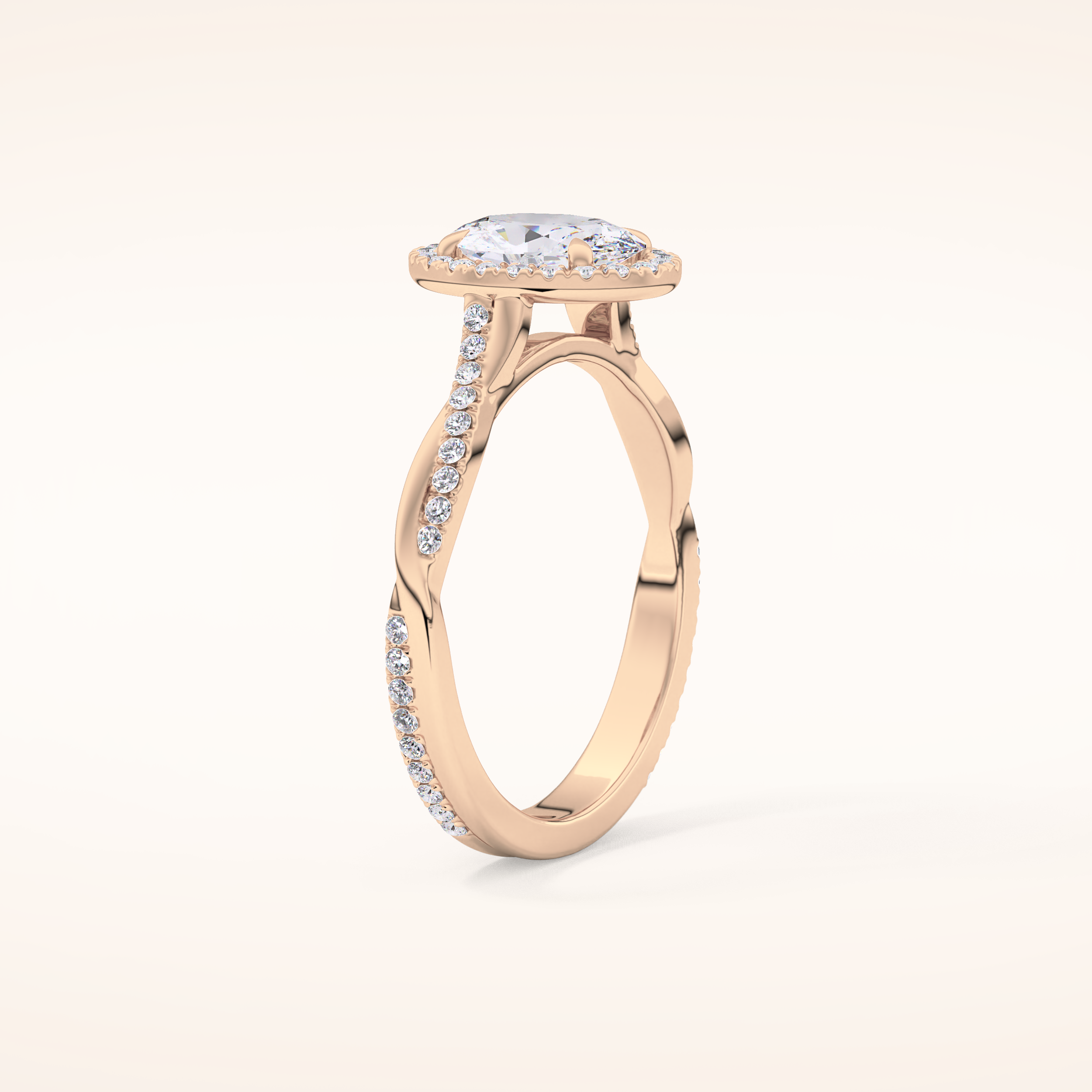 0.83 CT Oval Shaped Halo & Pave Twisted Shank Moissanite Engagement Ring