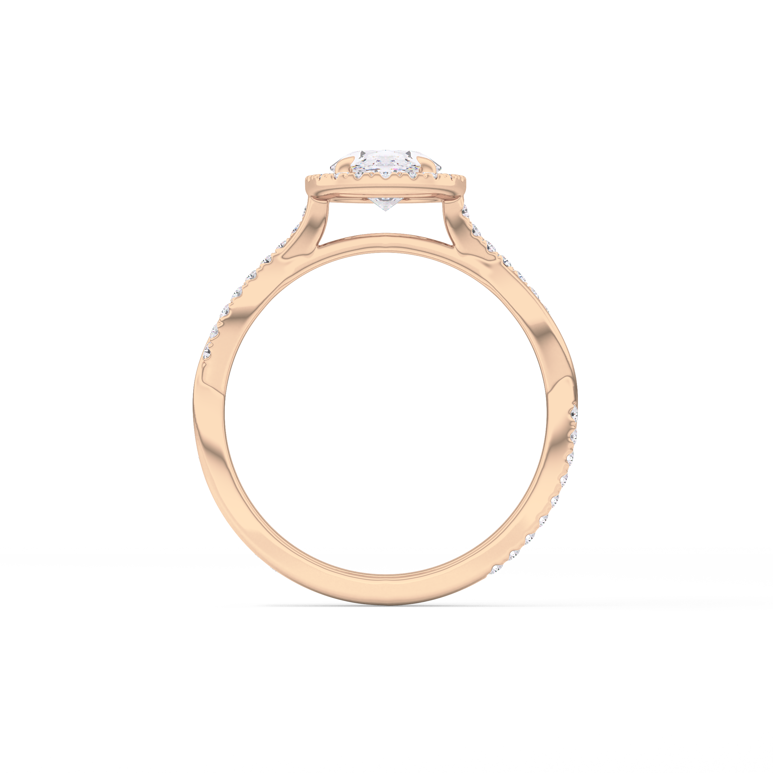 Oval Twisted Shank, Halo and Pave Lab Grown Diamond Engagement Ring