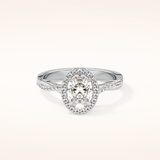 0.83 CT Oval Shaped Halo & Pave Twisted Shank Moissanite Engagement Ring