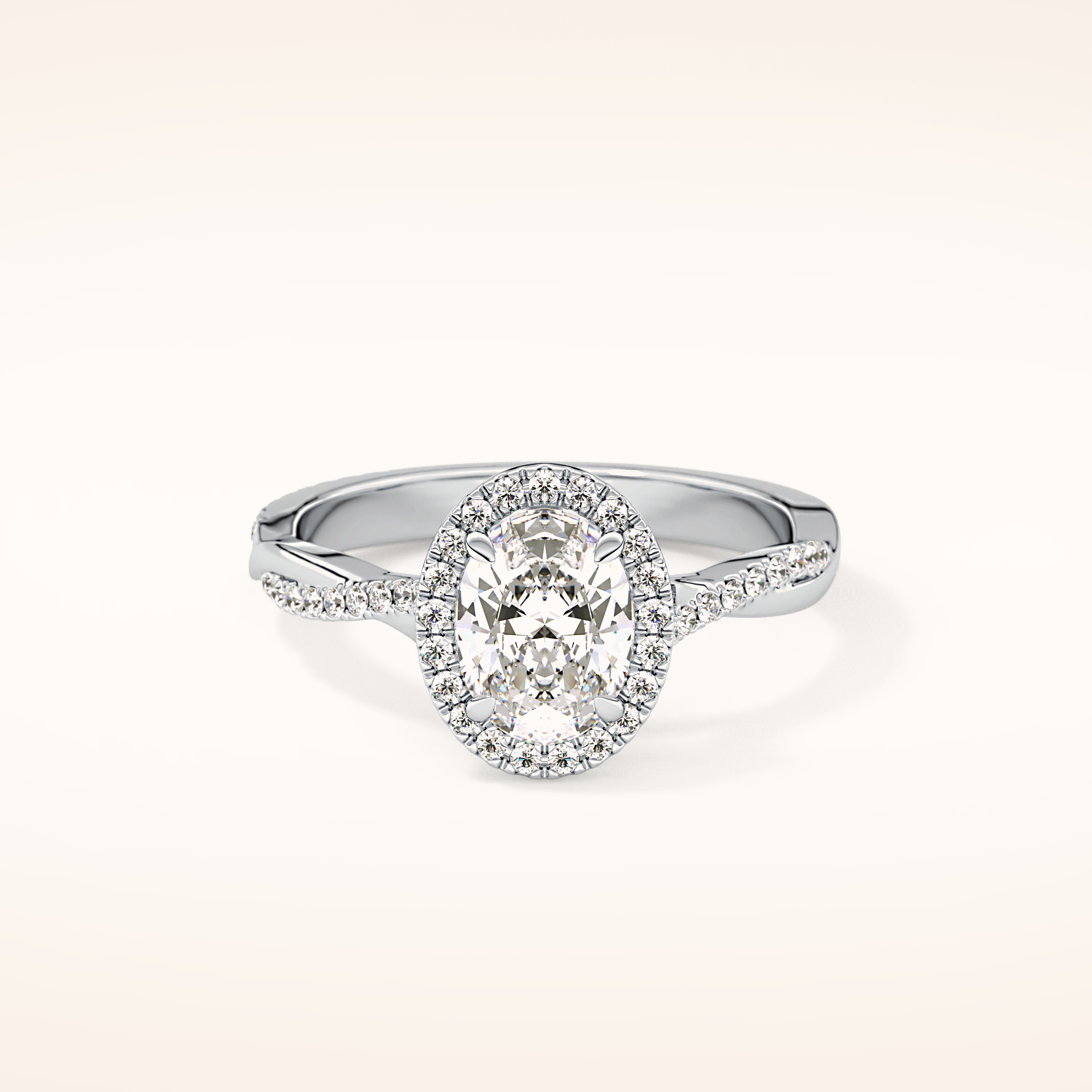 0.83 CT Oval Shaped Halo & Pave Twisted Shank Moissanite Engagement Ring