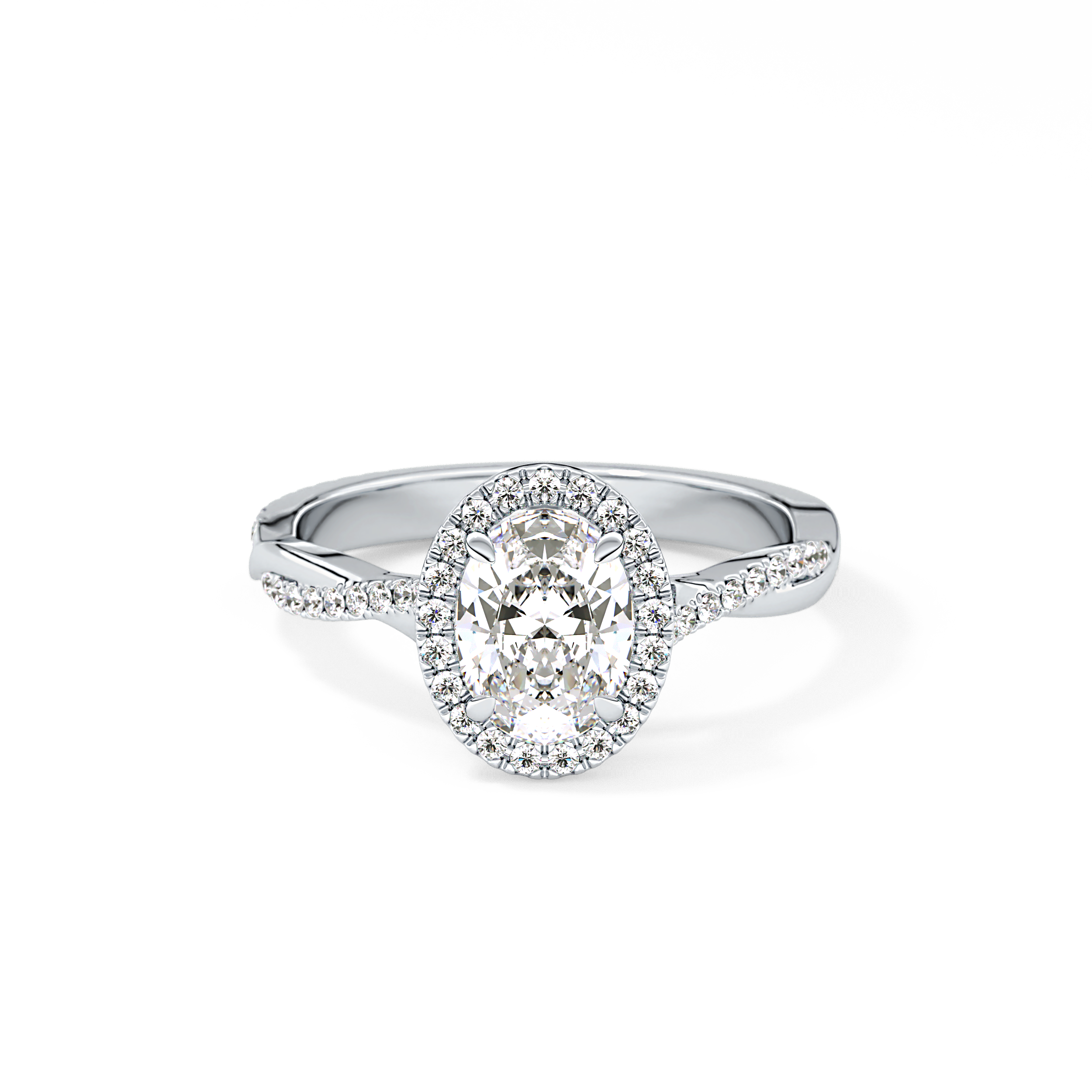 Oval Twisted Shank, Halo and Pave Lab Grown Diamond Engagement Ring