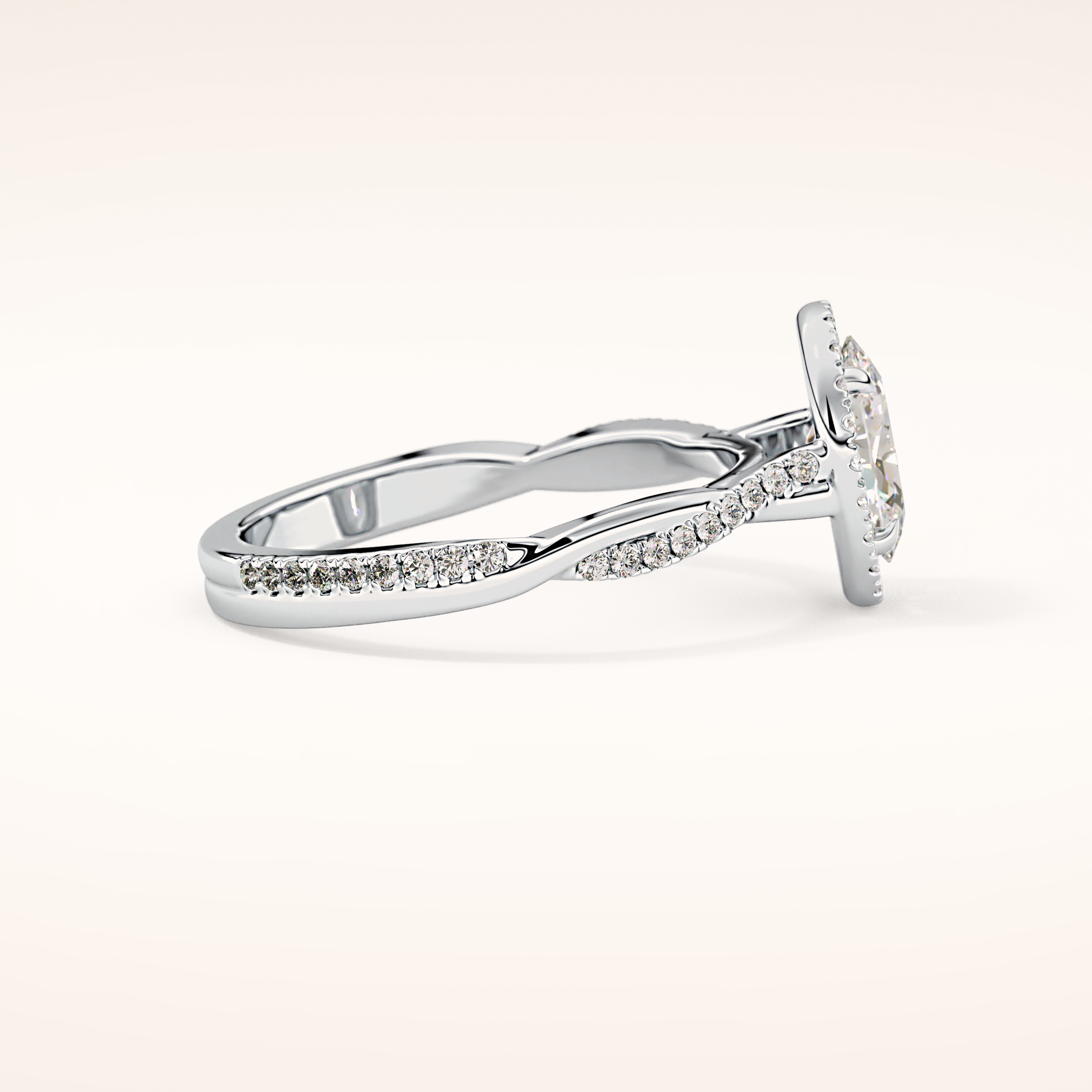 0.83 CT Oval Shaped Halo & Pave Twisted Shank Moissanite Engagement Ring