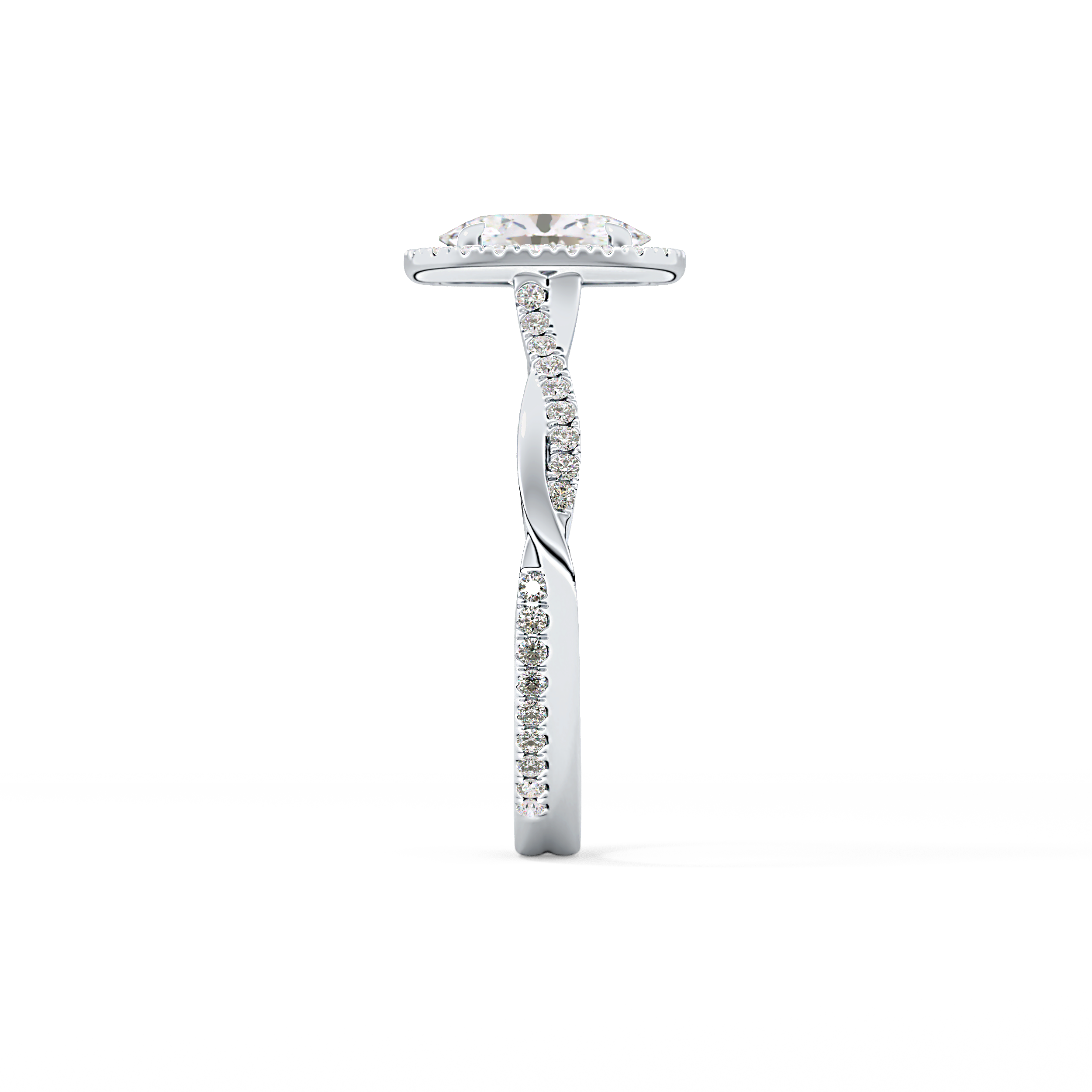 Oval Twisted Shank, Halo and Pave Lab Grown Diamond Engagement Ring