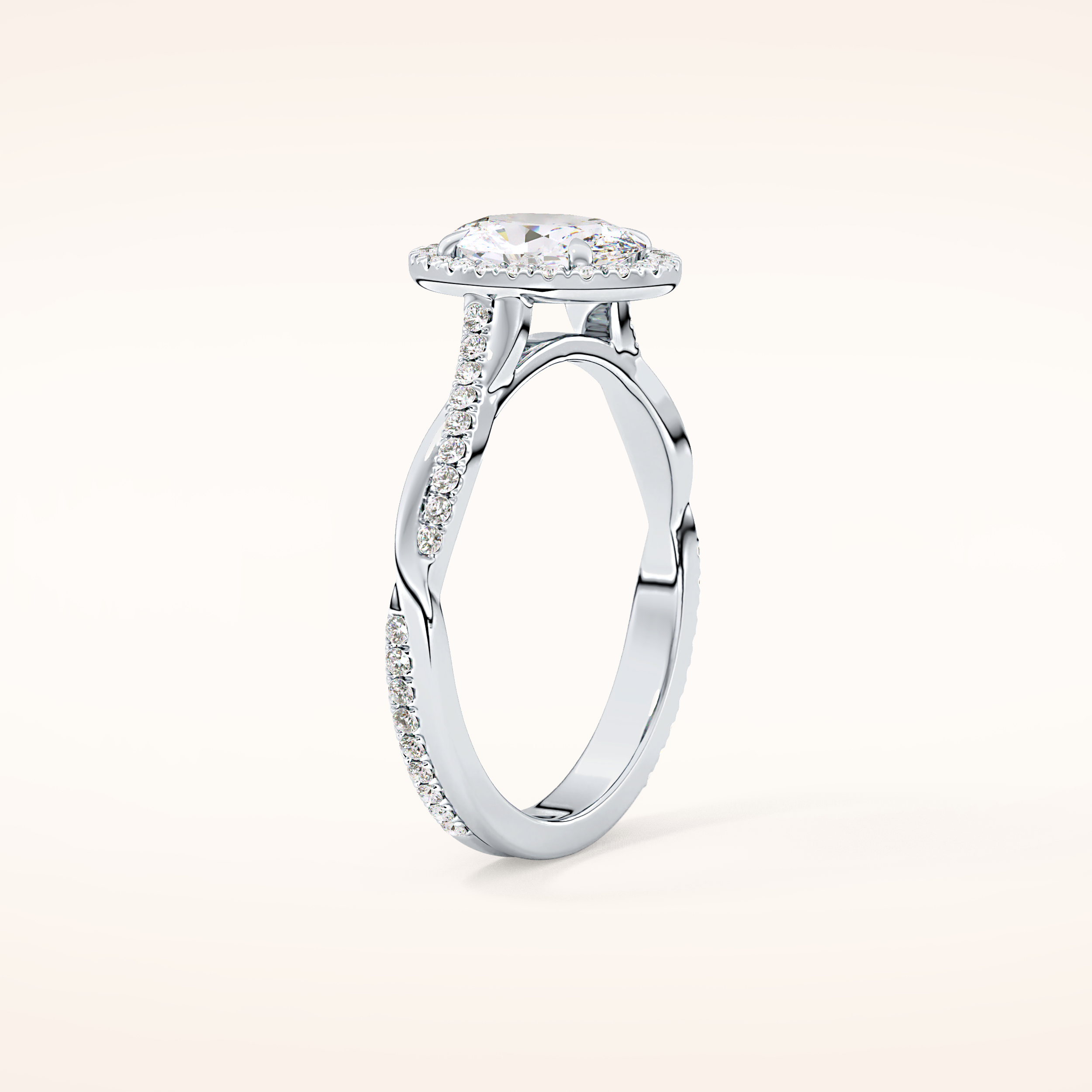 0.83 CT Oval Shaped Halo & Pave Twisted Shank Moissanite Engagement Ring