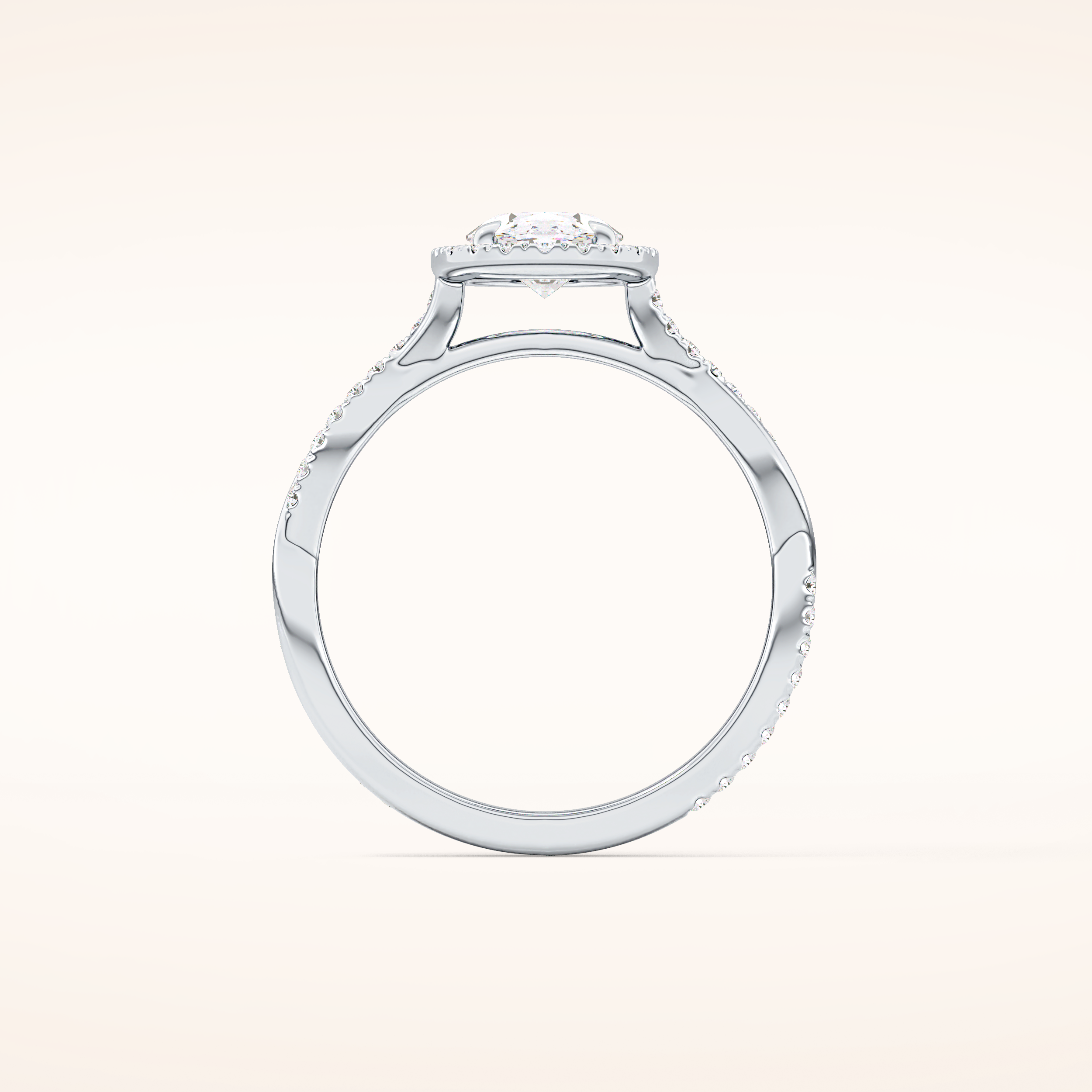 0.83 CT Oval Shaped Halo & Pave Twisted Shank Moissanite Engagement Ring