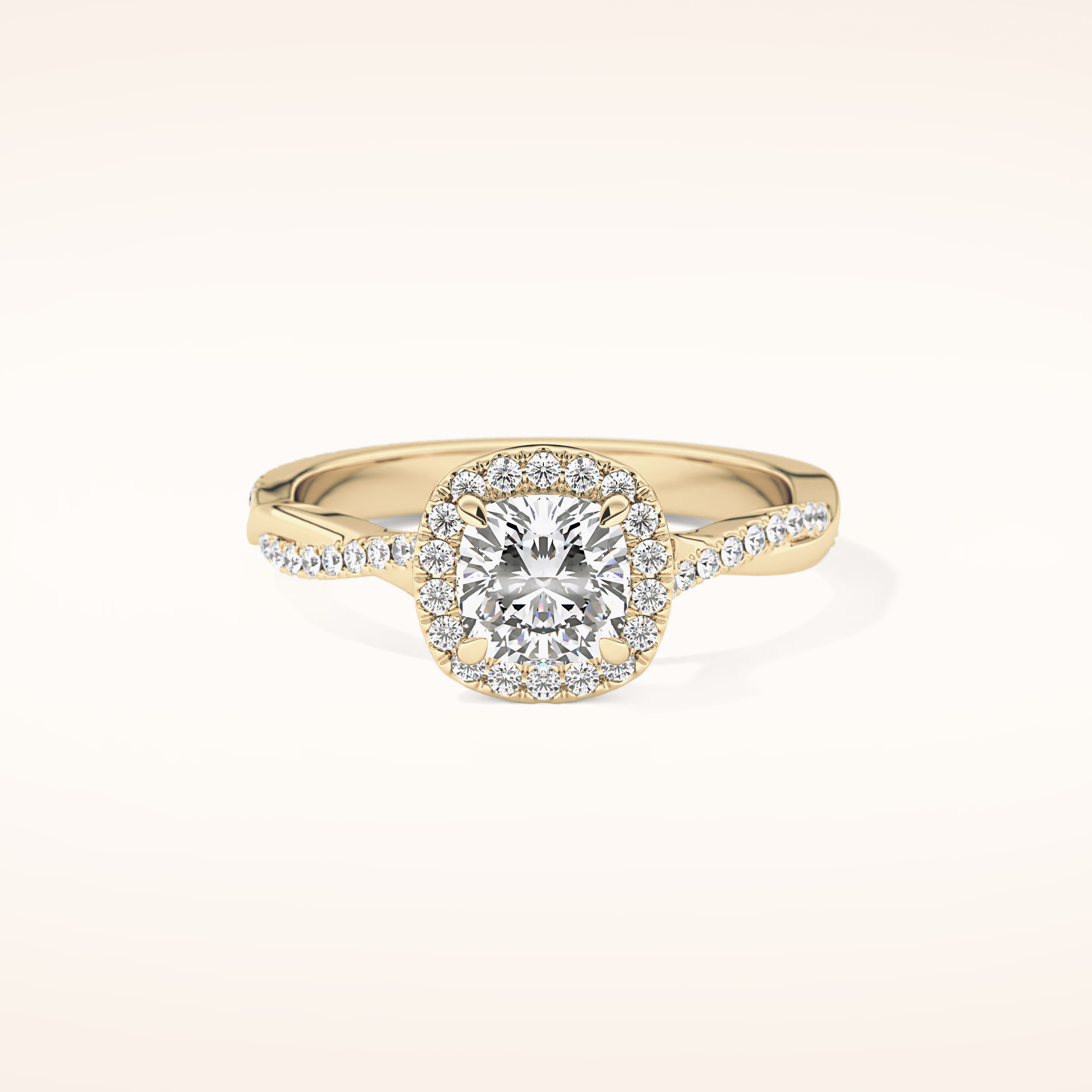 0.86 CT Cushion Shaped Halo & Pave Twisted Shank Moissanite Engagement Ring