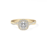 Cushion Twisted Shank, Halo and Pave Lab Grown Diamond Engagement Ring