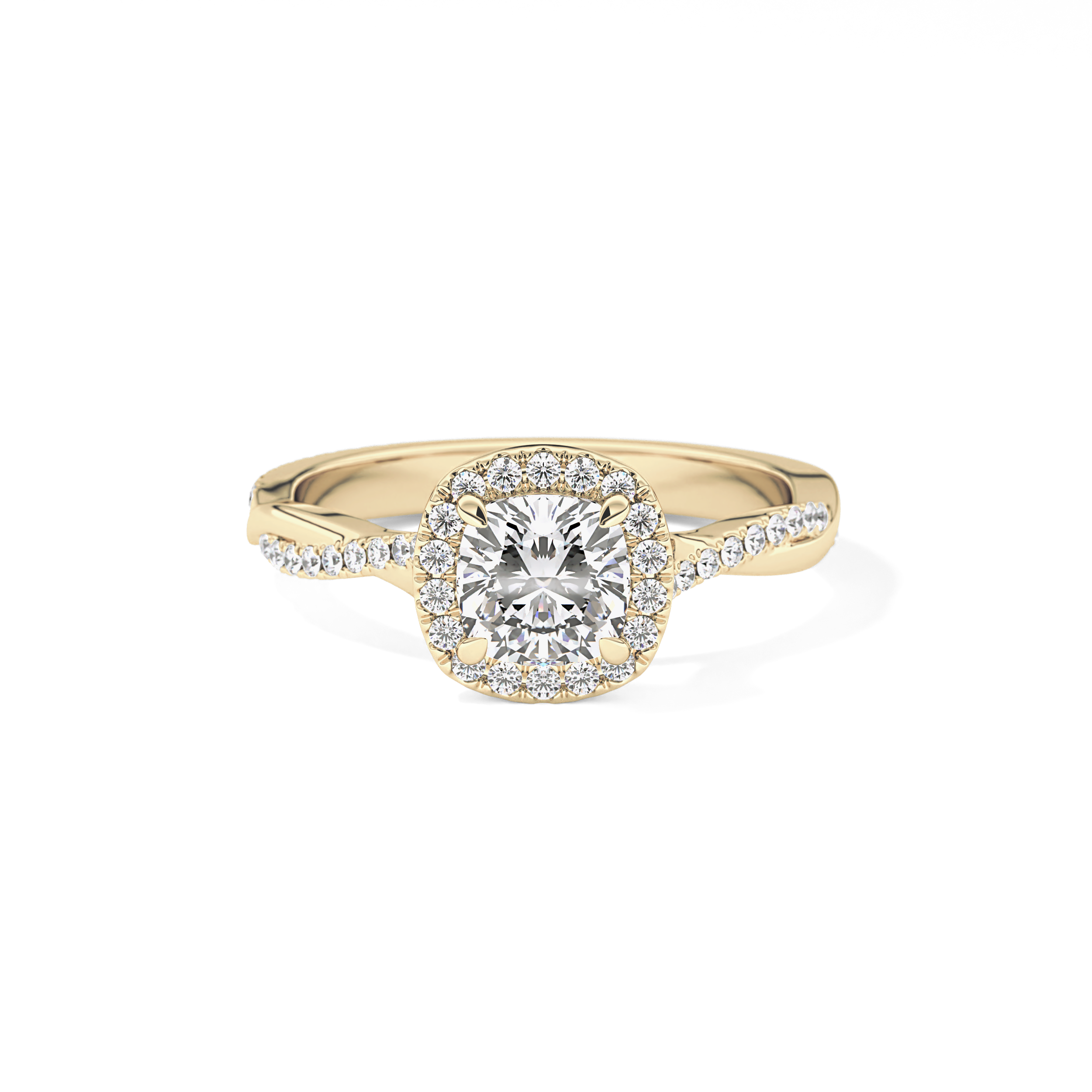 Cushion Twisted Shank, Halo and Pave Lab Grown Diamond Engagement Ring