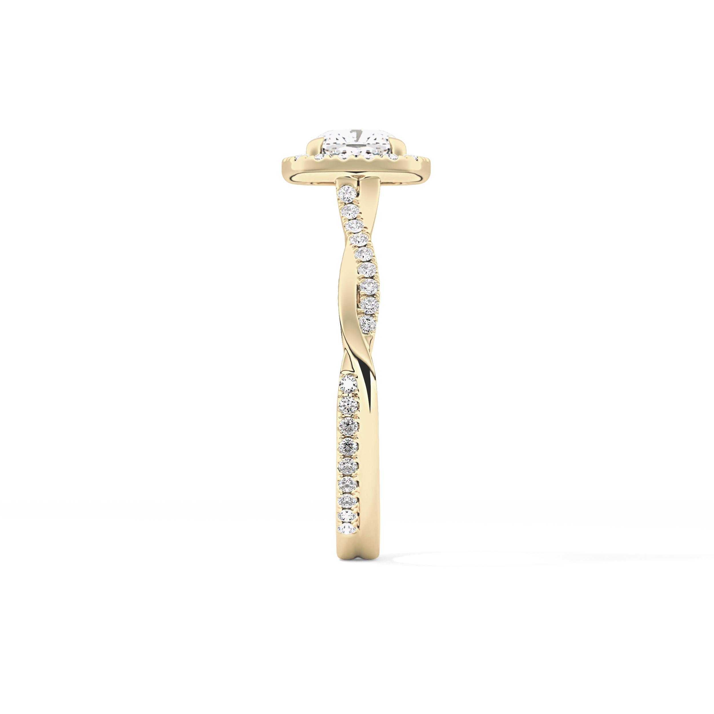 Cushion Twisted Shank, Halo and Pave Lab Grown Diamond Engagement Ring