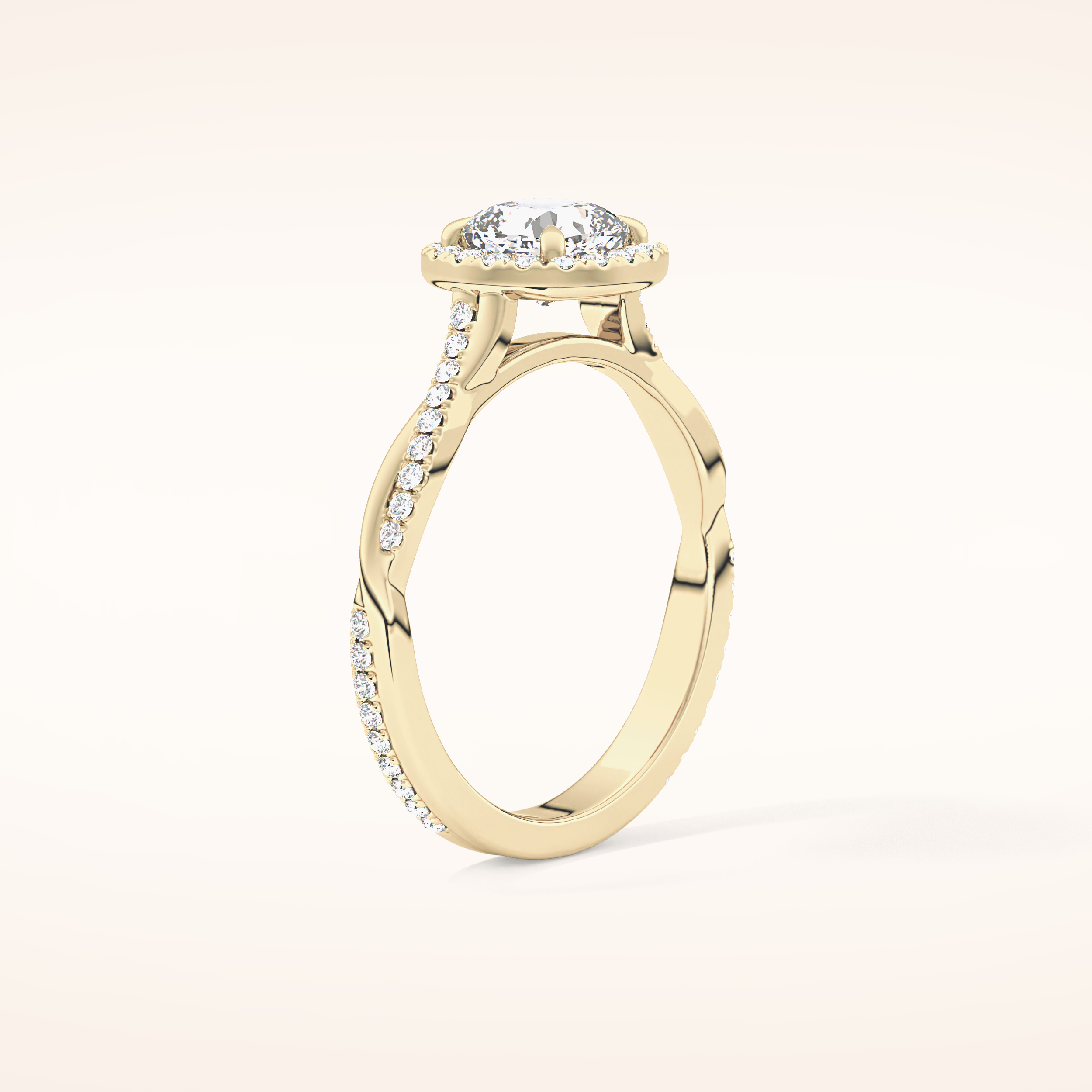0.86 CT Cushion Shaped Halo & Pave Twisted Shank Moissanite Engagement Ring