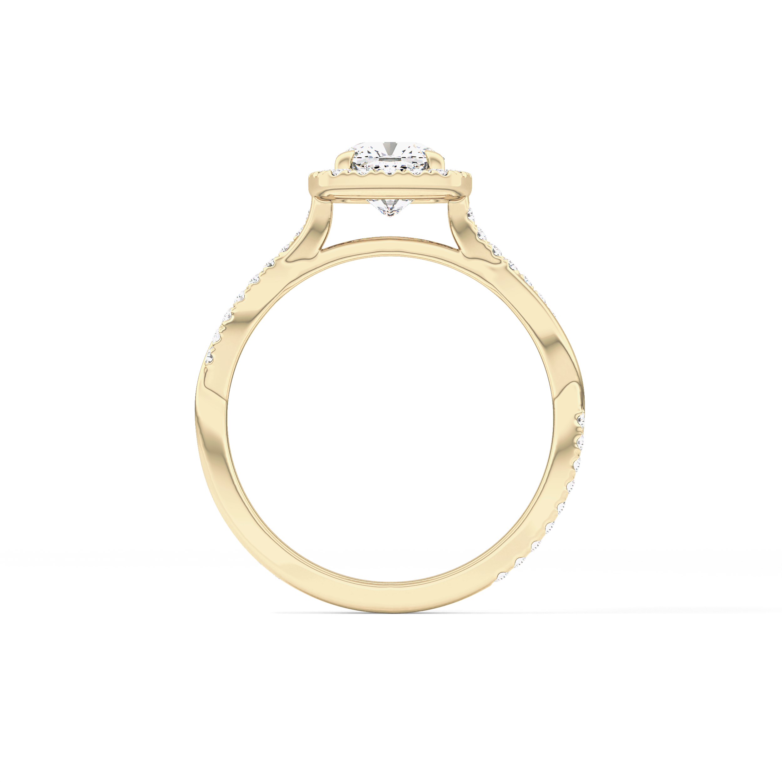 Cushion Twisted Shank, Halo and Pave Lab Grown Diamond Engagement Ring