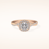 0.86 CT Cushion Shaped Halo & Pave Twisted Shank Moissanite Engagement Ring
