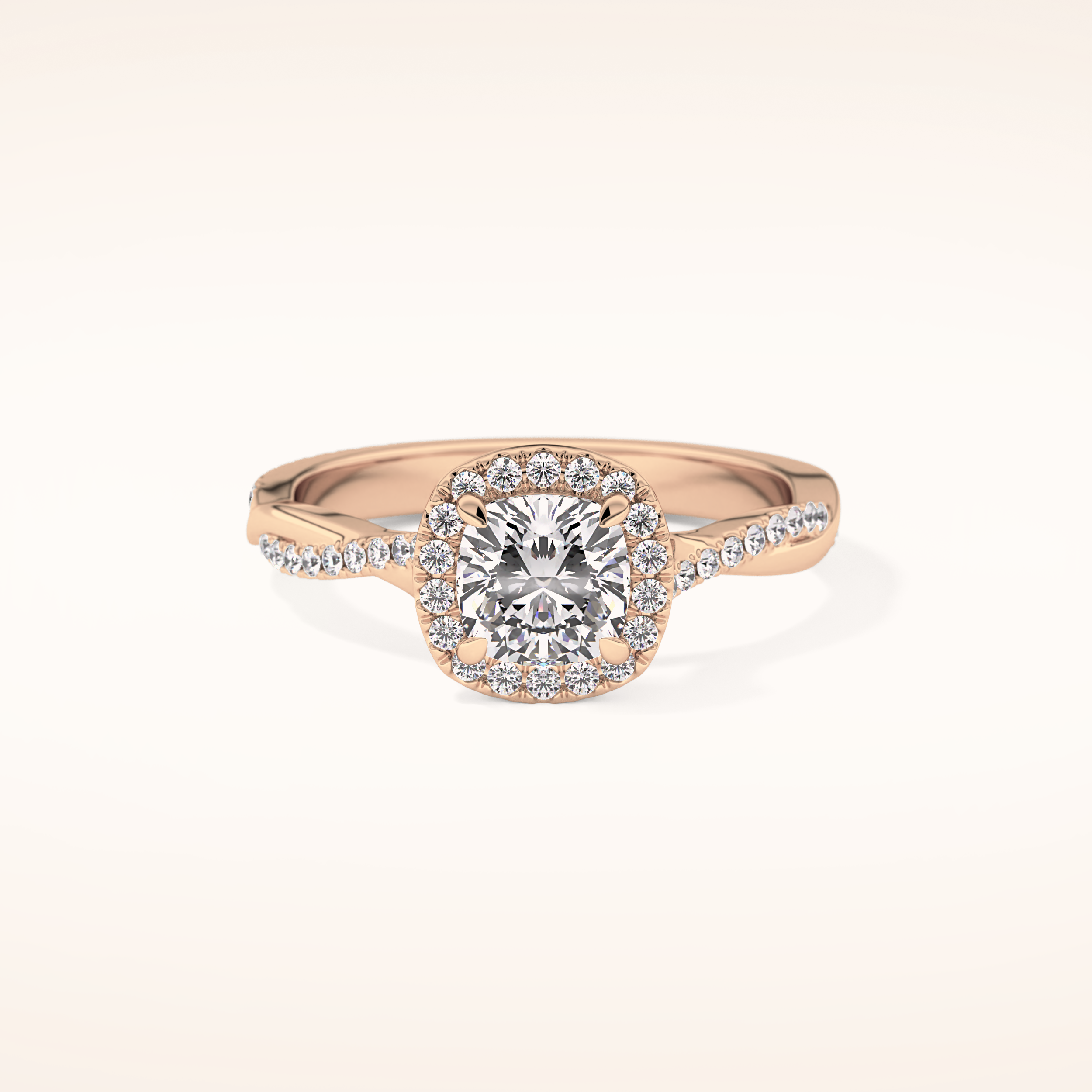0.86 CT Cushion Shaped Halo & Pave Twisted Shank Moissanite Engagement Ring