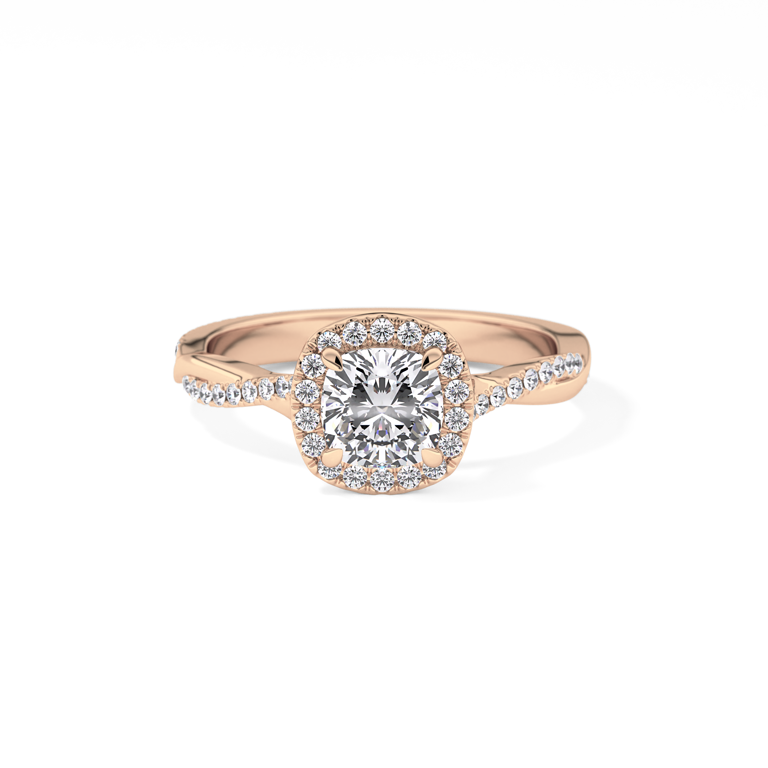 Cushion Twisted Shank, Halo and Pave Lab Grown Diamond Engagement Ring