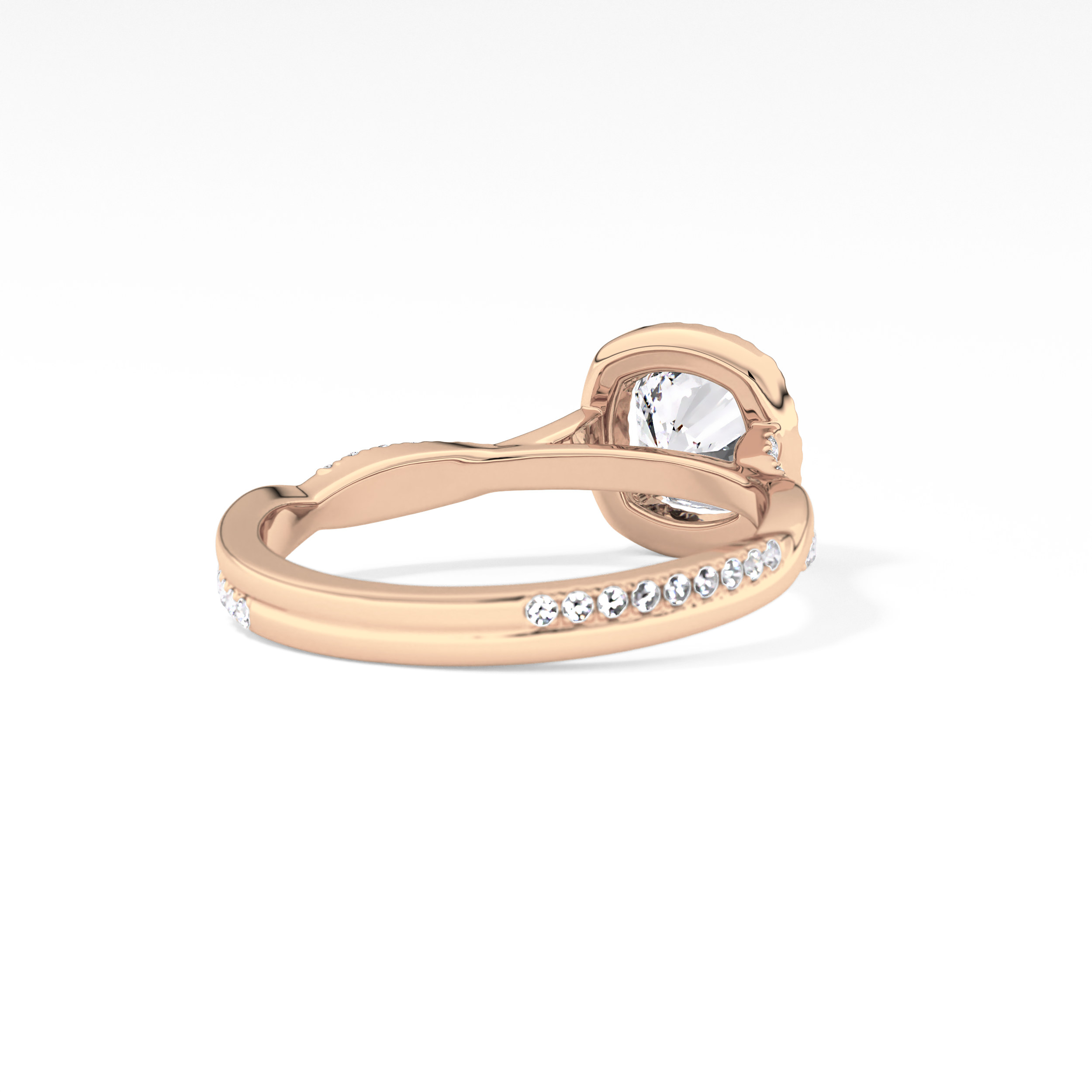 Cushion Twisted Shank, Halo and Pave Lab Grown Diamond Engagement Ring