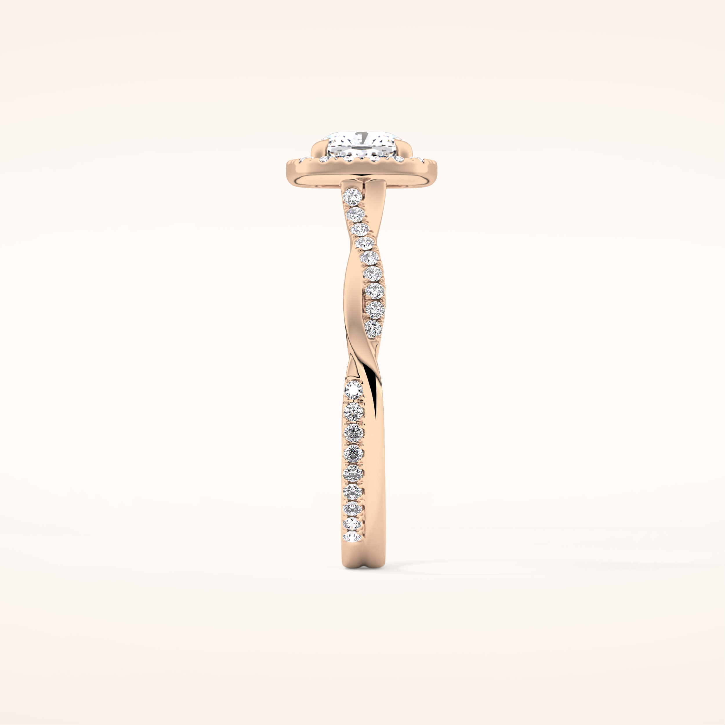 0.86 CT Cushion Shaped Halo & Pave Twisted Shank Moissanite Engagement Ring