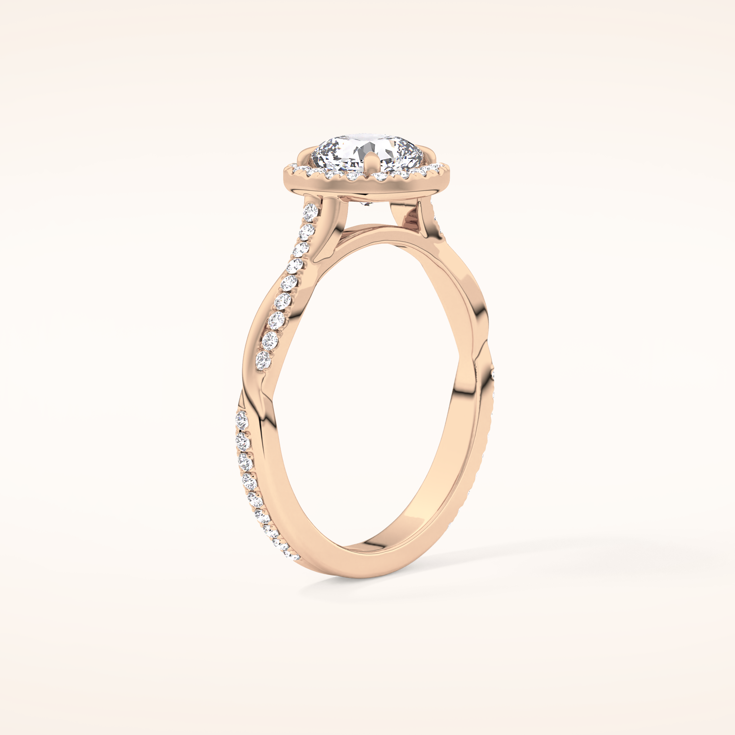 0.86 CT Cushion Shaped Halo & Pave Twisted Shank Moissanite Engagement Ring
