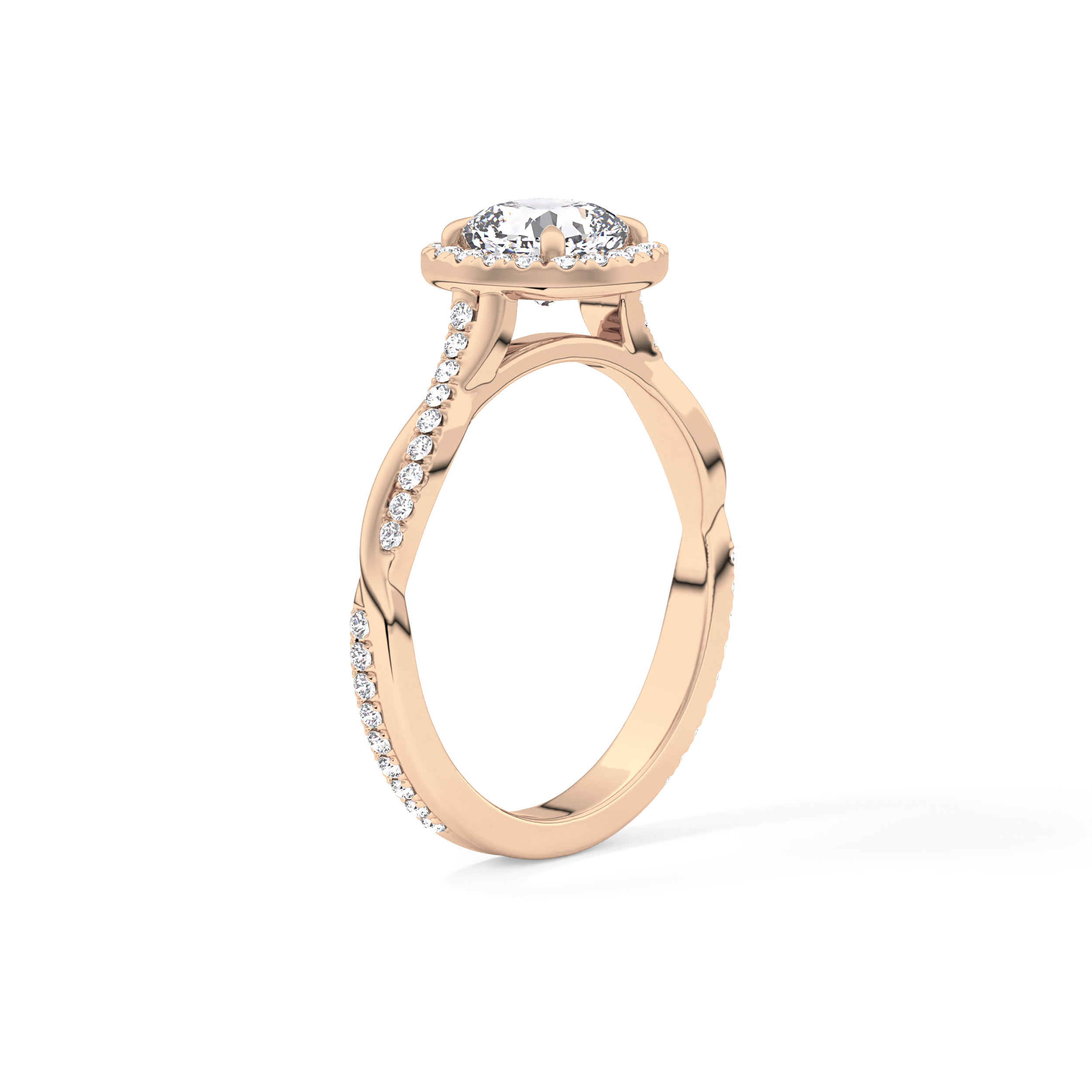 Cushion Twisted Shank, Halo and Pave Lab Grown Diamond Engagement Ring