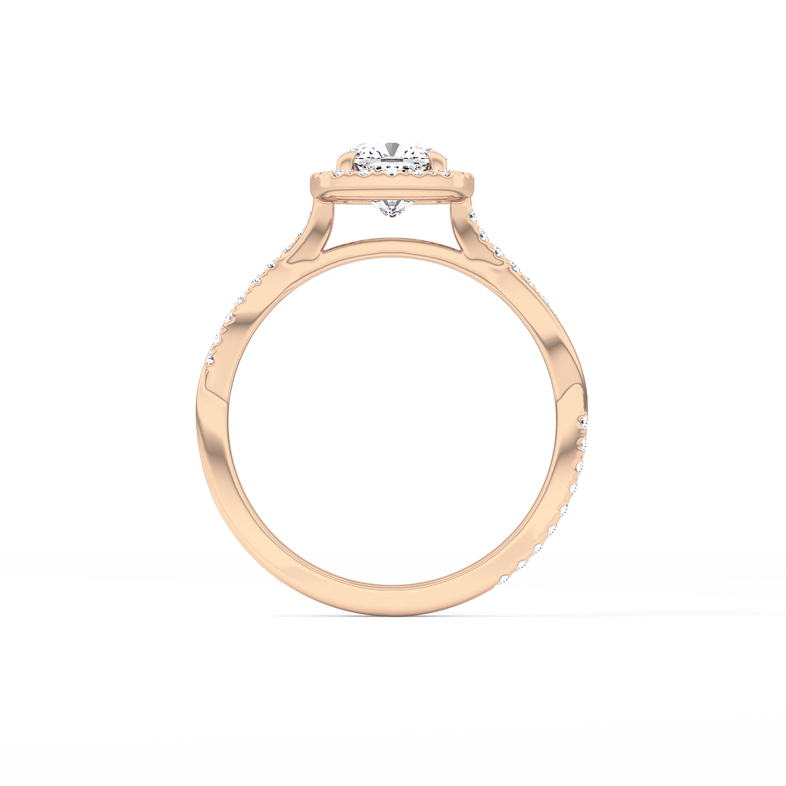 Cushion Twisted Shank, Halo and Pave Lab Grown Diamond Engagement Ring