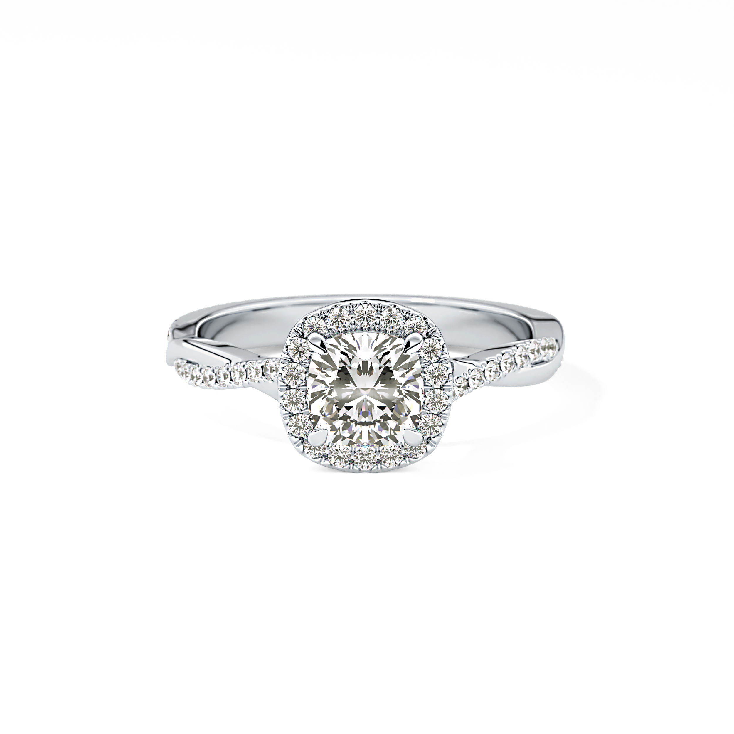 Cushion Twisted Shank, Halo and Pave Lab Grown Diamond Engagement Ring