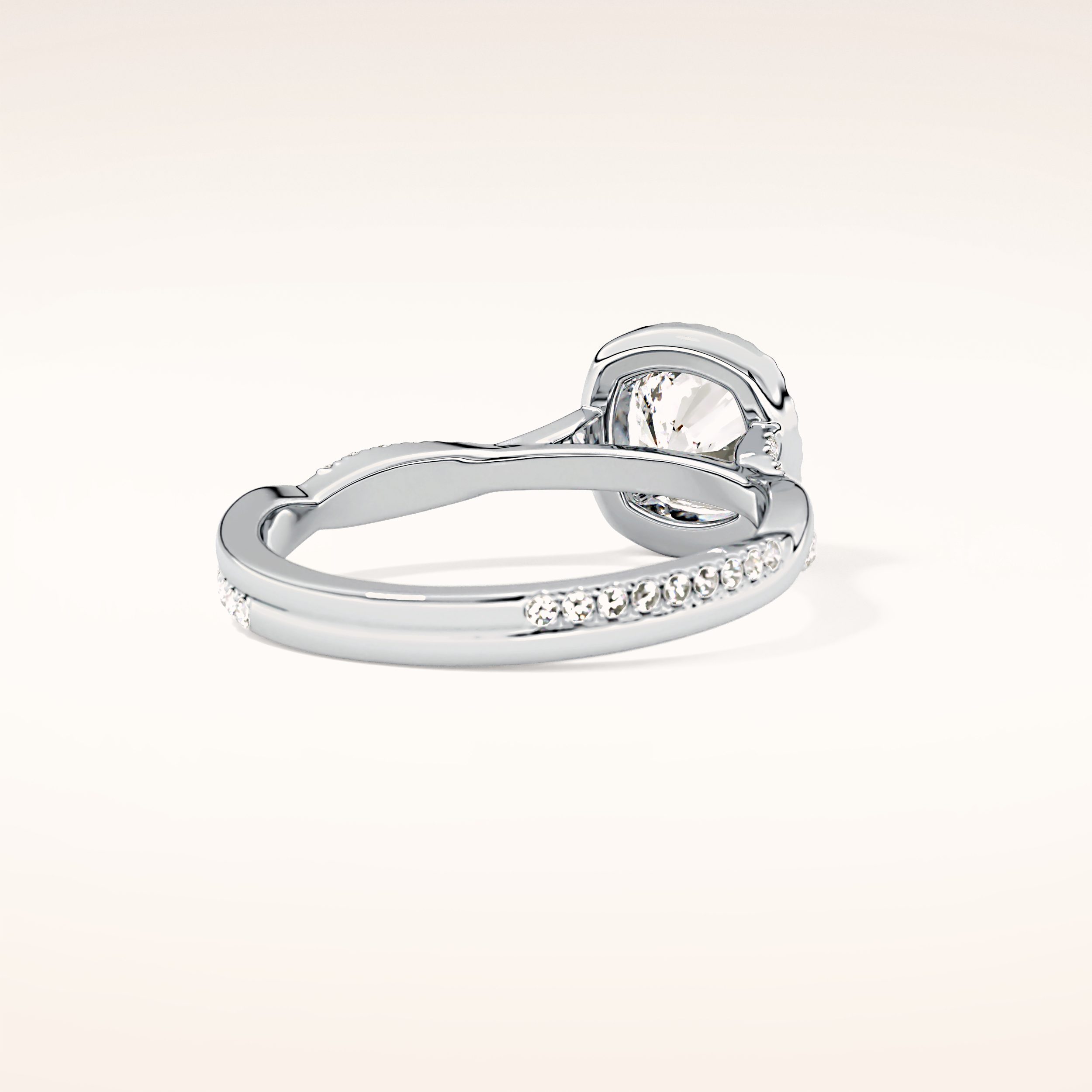 0.86 CT Cushion Shaped Halo & Pave Twisted Shank Moissanite Engagement Ring