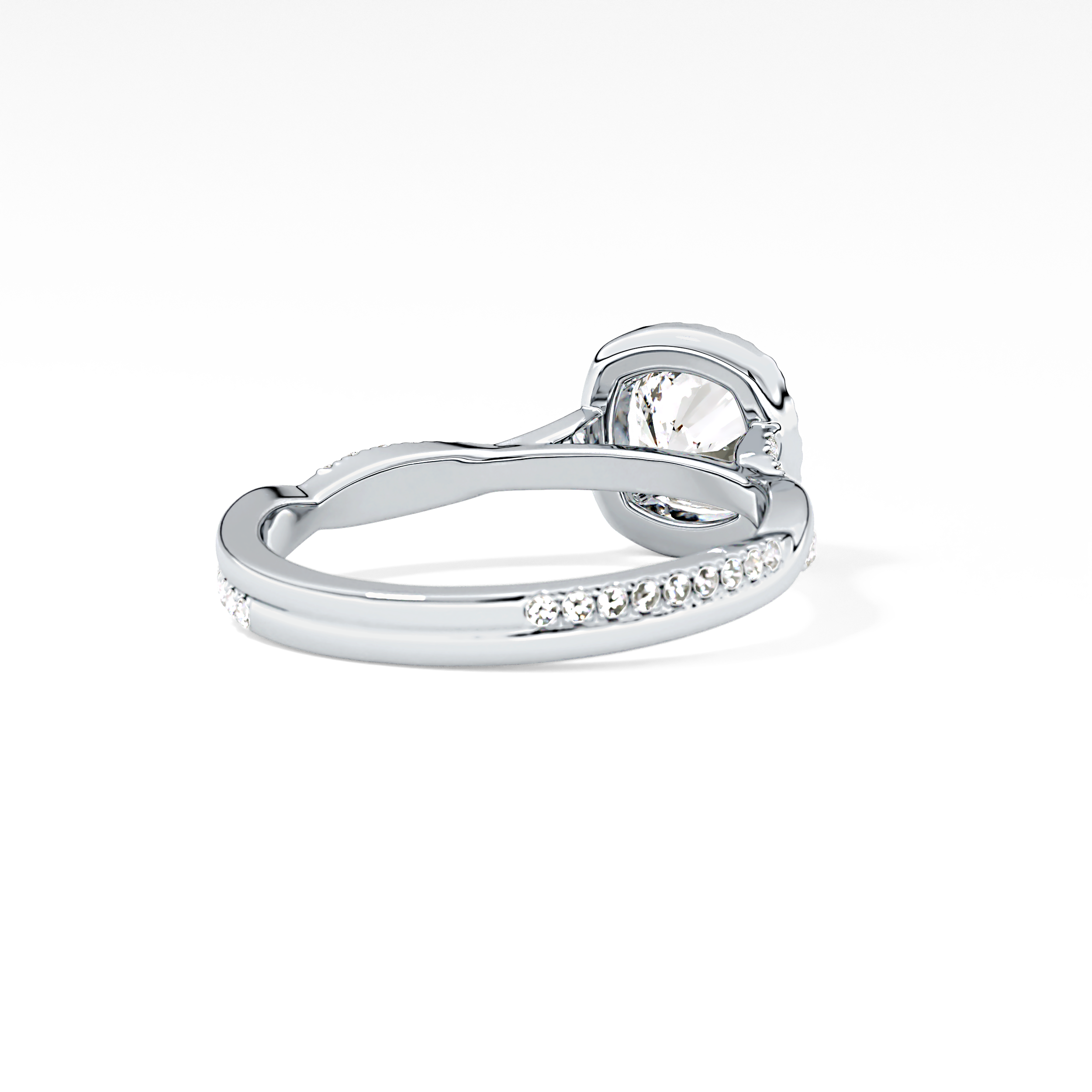 Cushion Twisted Shank, Halo and Pave Lab Grown Diamond Engagement Ring
