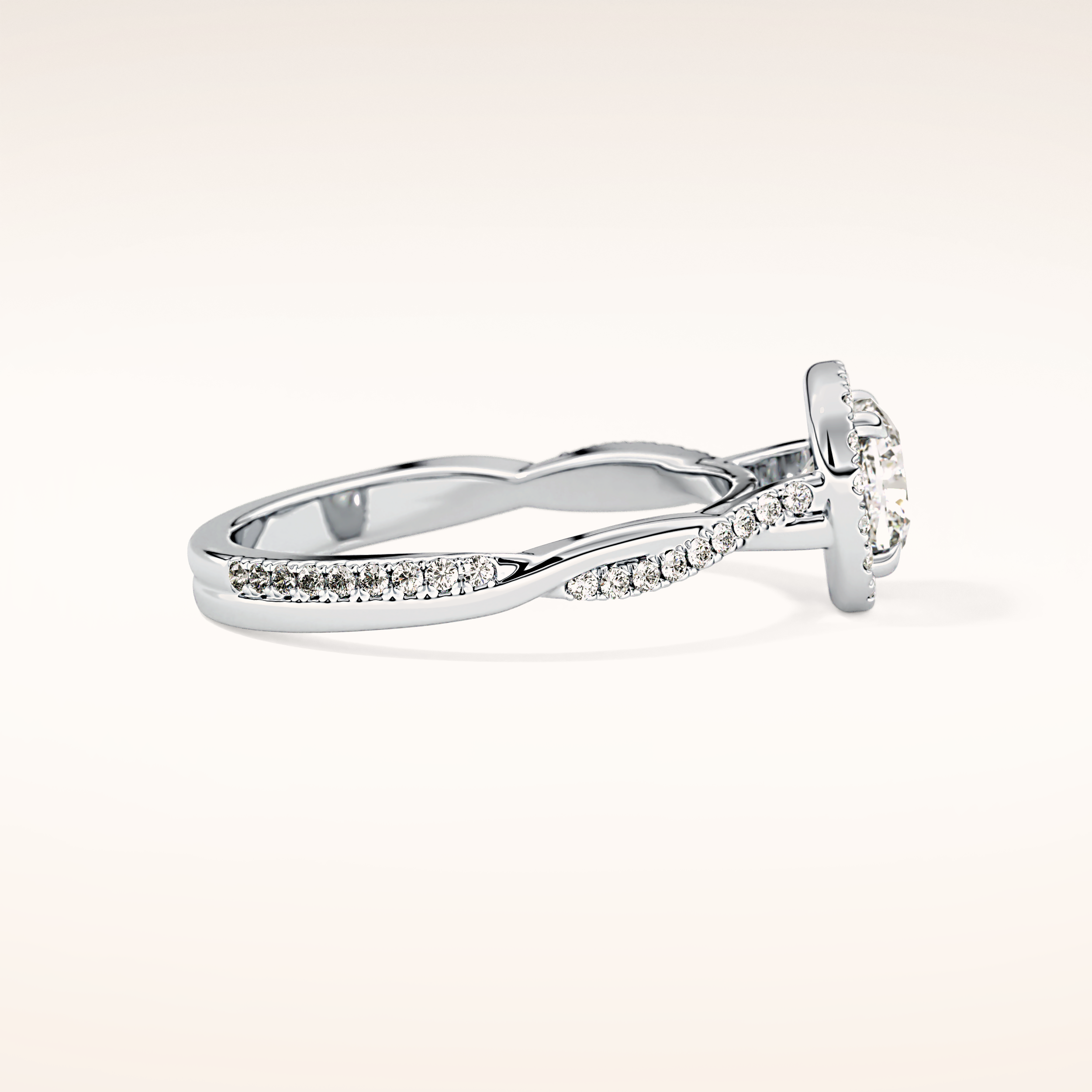 0.86 CT Cushion Shaped Halo & Pave Twisted Shank Moissanite Engagement Ring