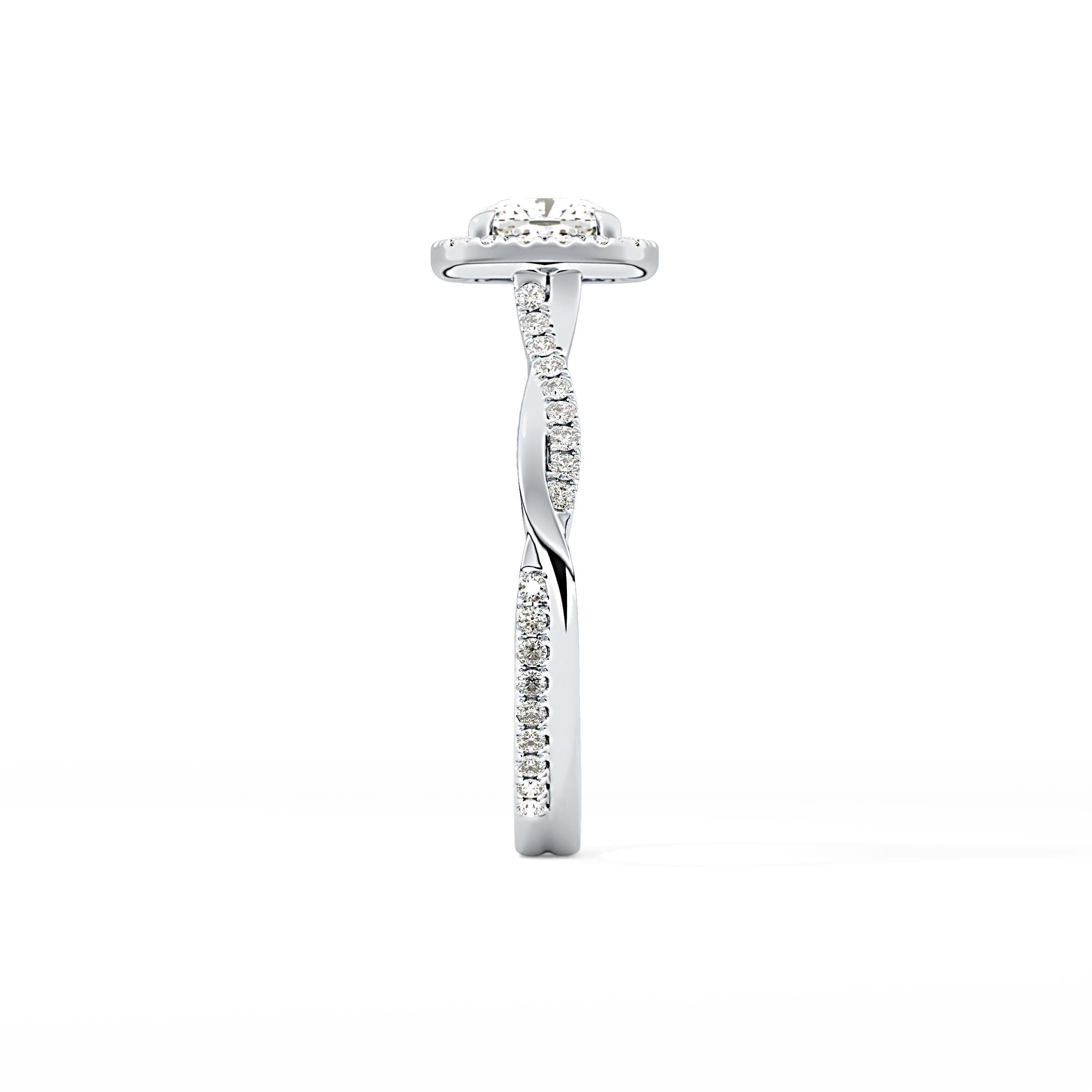 Cushion Twisted Shank, Halo and Pave Lab Grown Diamond Engagement Ring