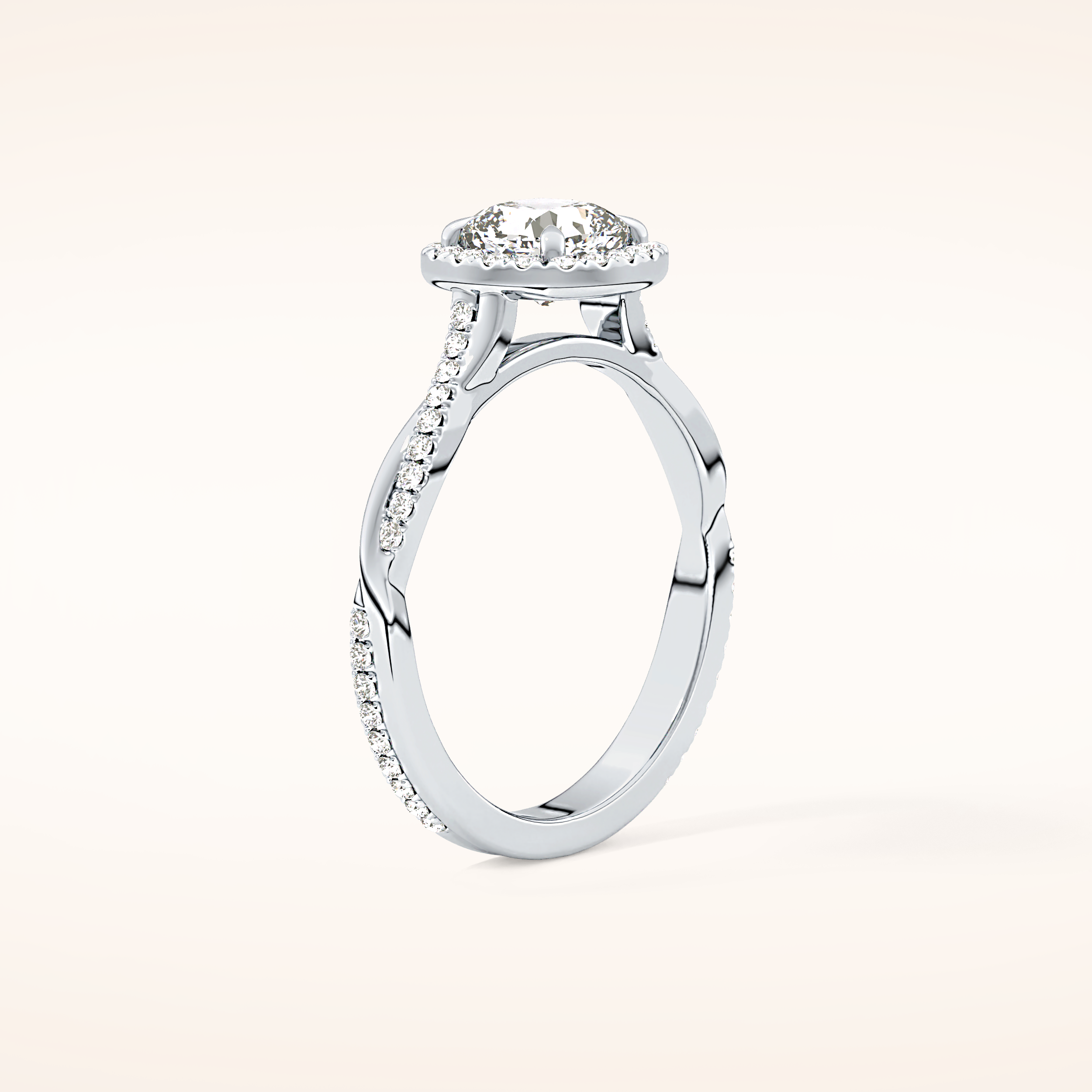 0.86 CT Cushion Shaped Halo & Pave Twisted Shank Moissanite Engagement Ring