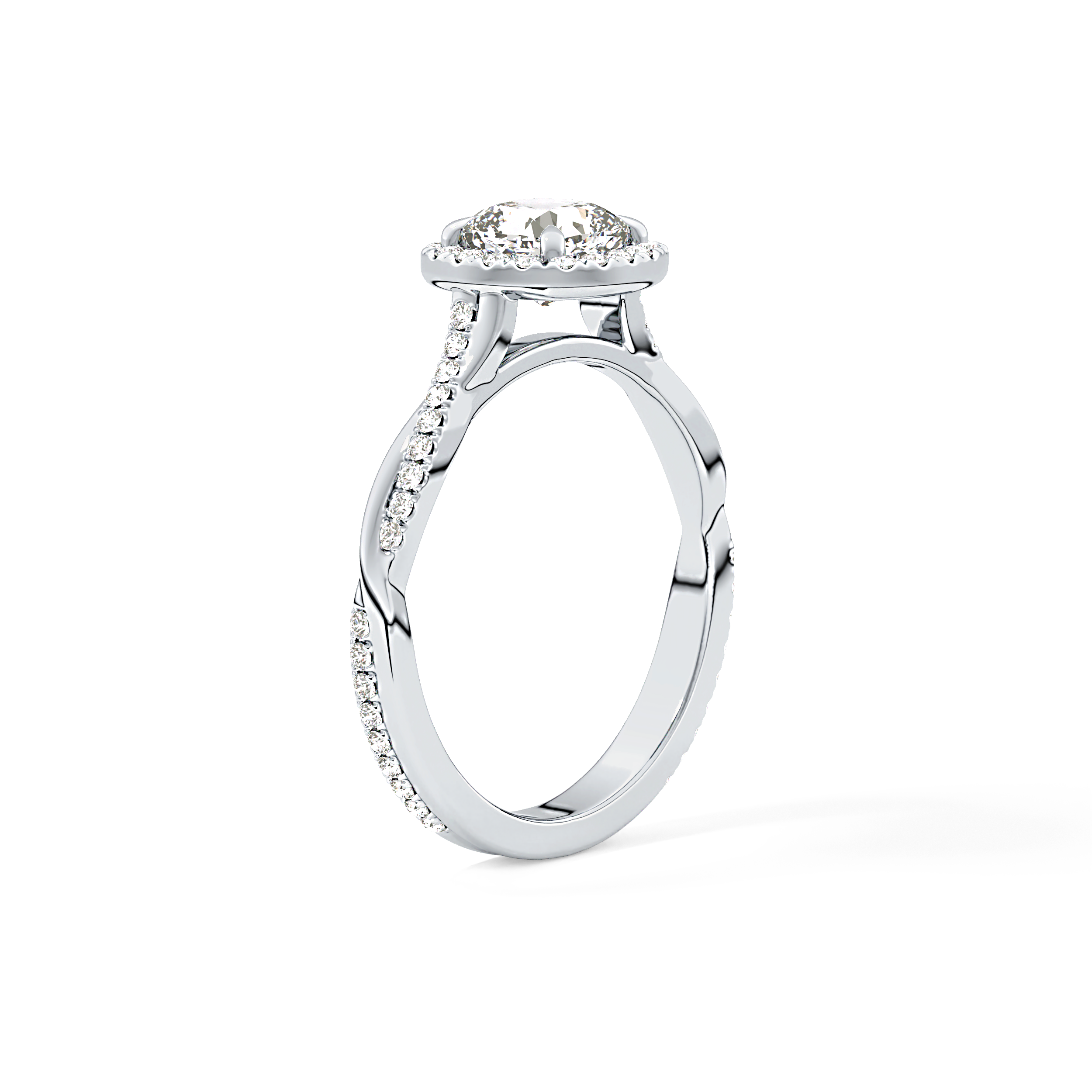Cushion Twisted Shank, Halo and Pave Lab Grown Diamond Engagement Ring