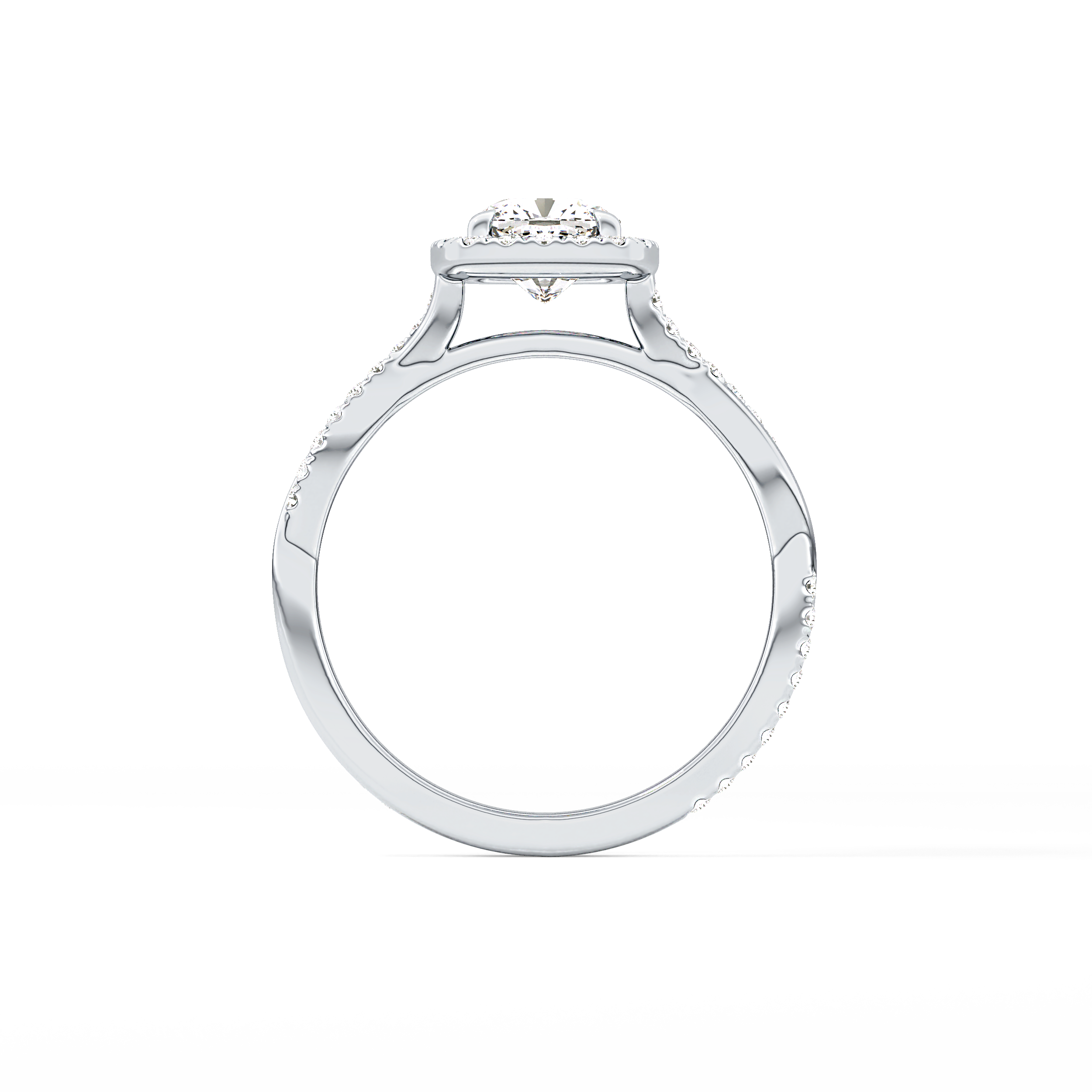 Cushion Twisted Shank, Halo and Pave Lab Grown Diamond Engagement Ring