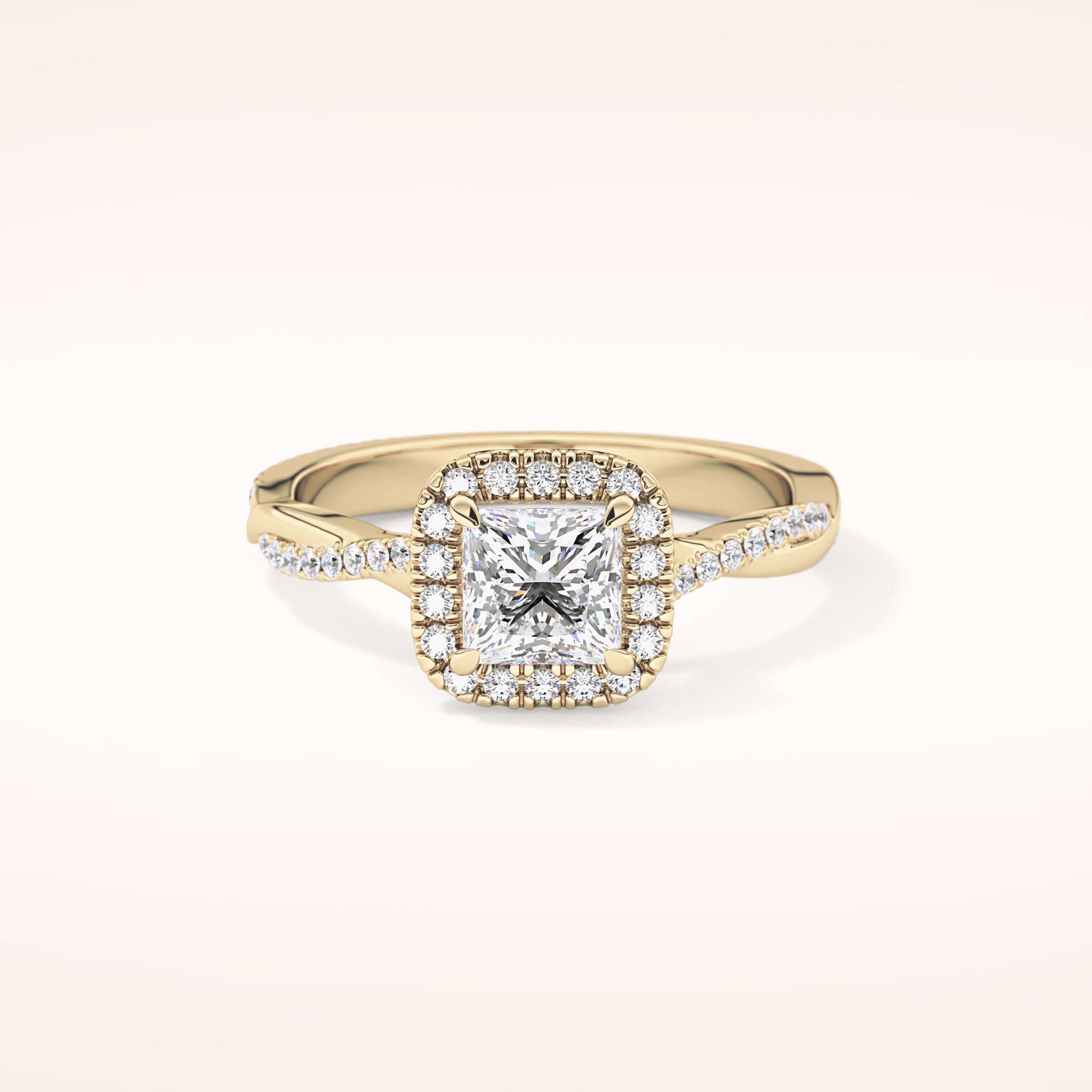 0.78 CT Princess Shaped Halo & Pave Twisted Shank Moissanite Engagement Ring