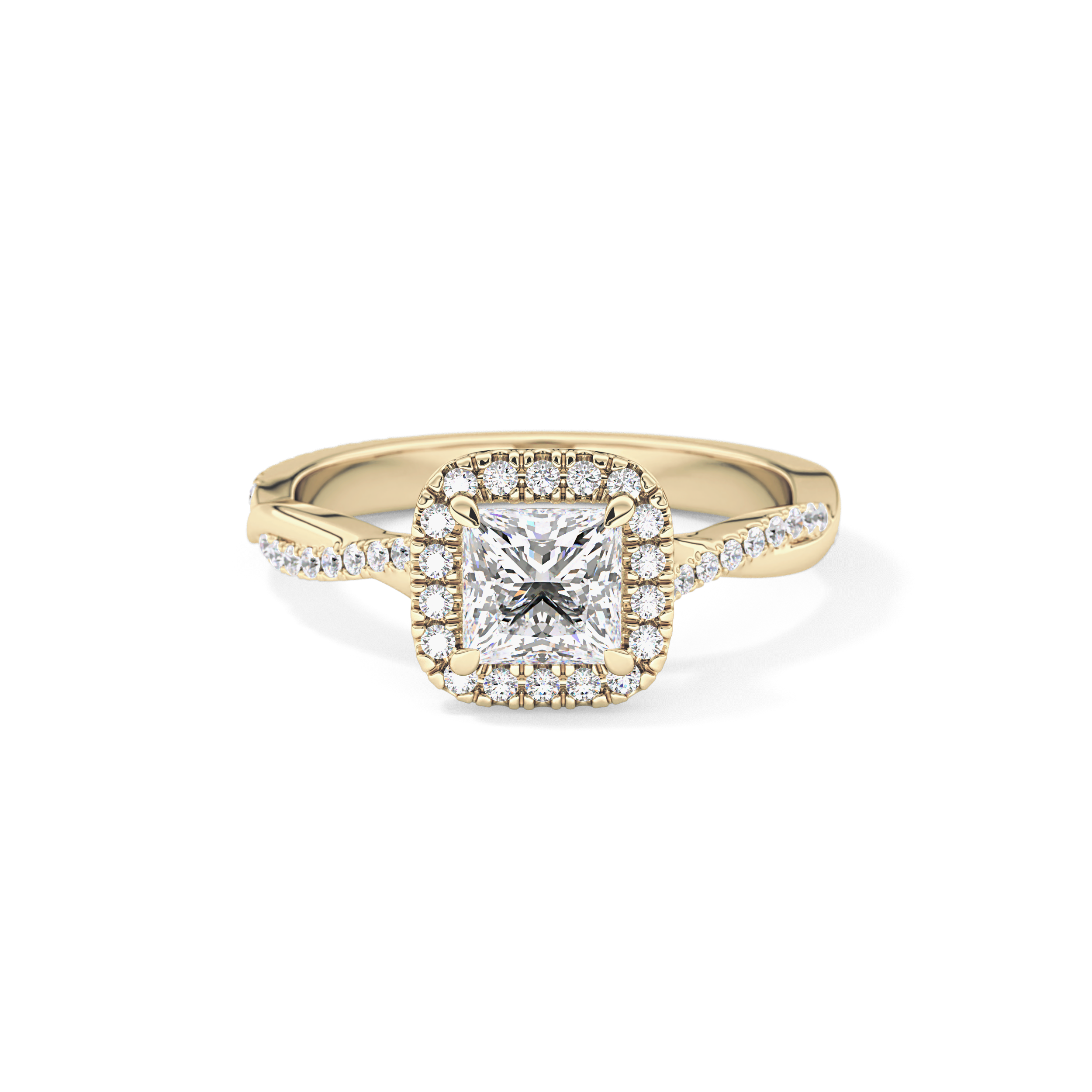 Princess Twisted Shank, Halo and Pave Lab Grown Diamond Engagement Ring