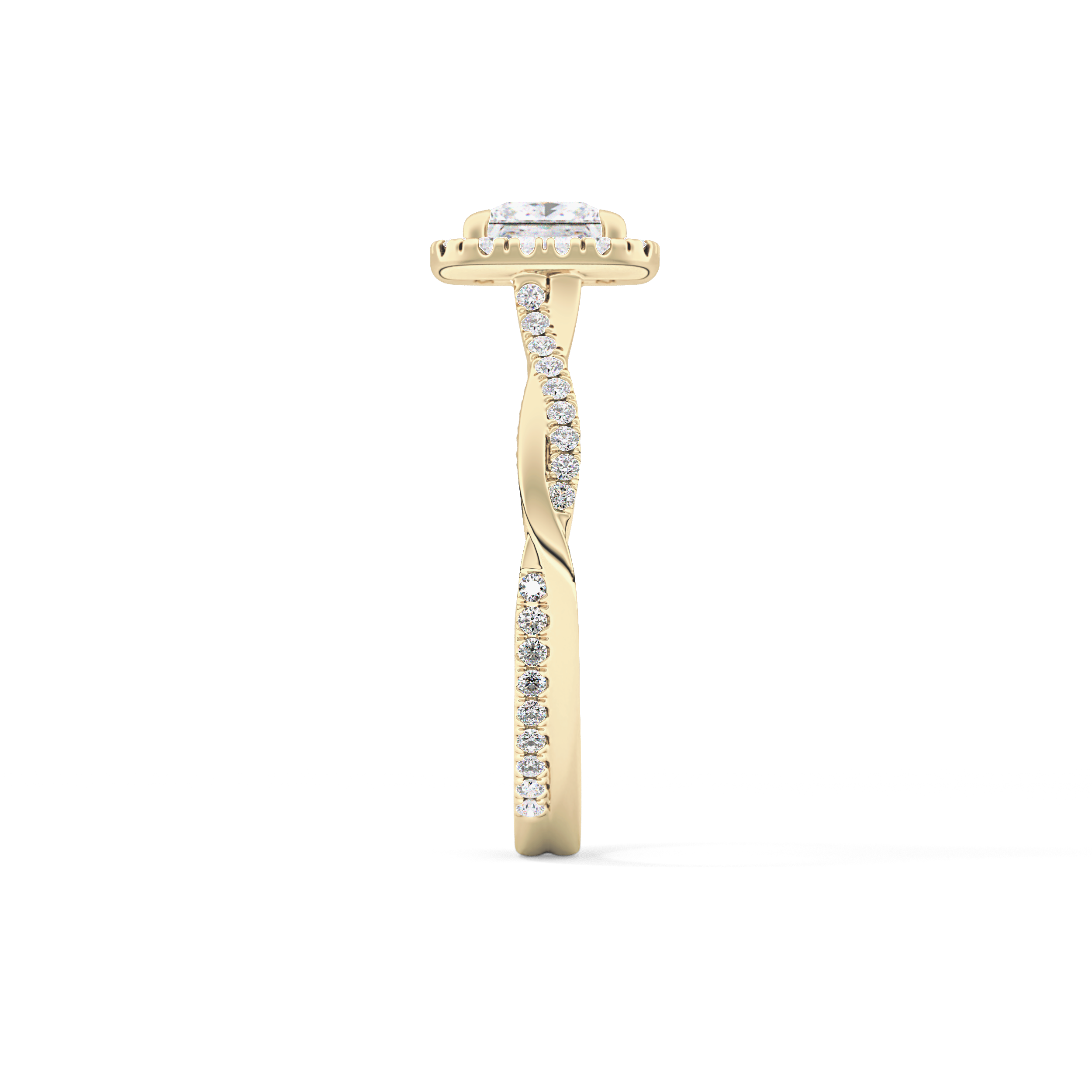 Princess Twisted Shank, Halo and Pave Lab Grown Diamond Engagement Ring