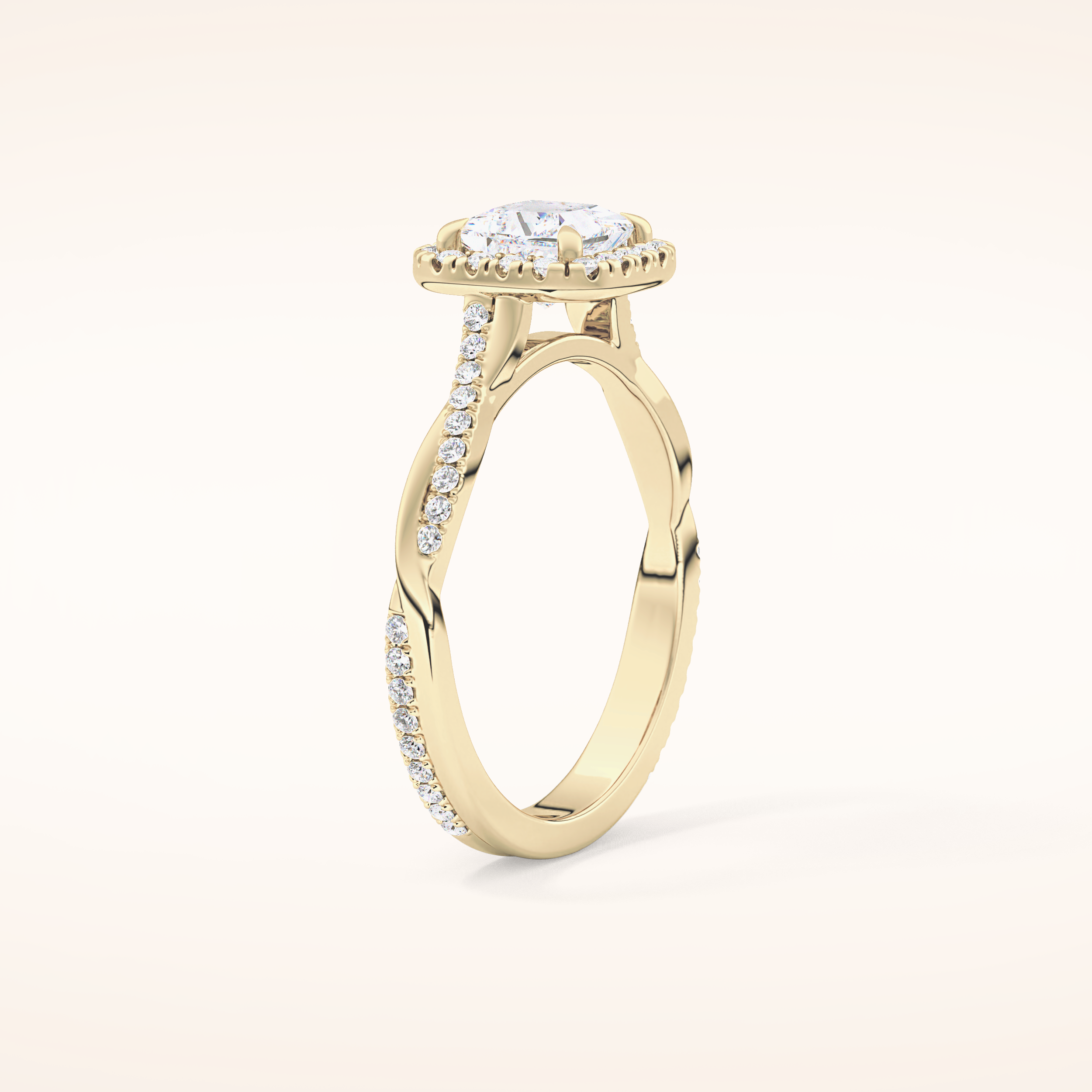 0.78 CT Princess Shaped Halo & Pave Twisted Shank Moissanite Engagement Ring