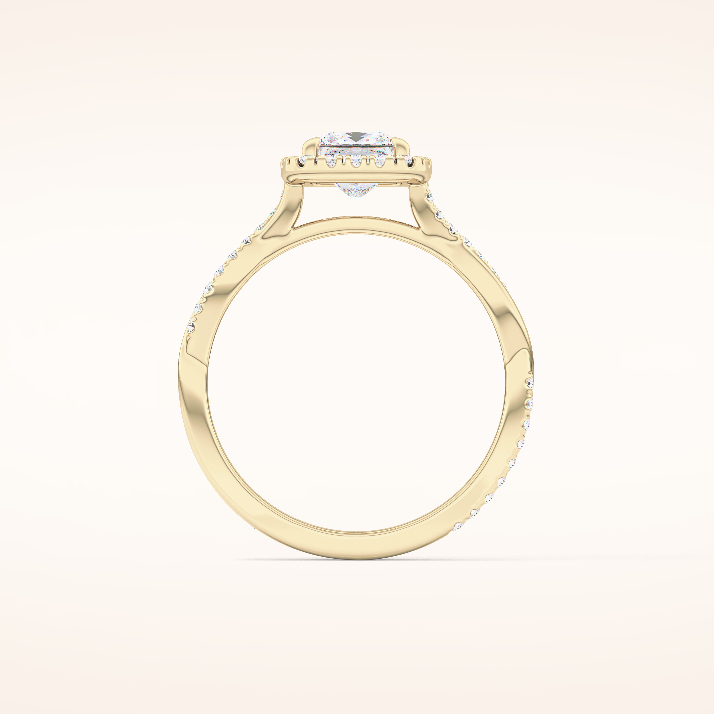 0.78 CT Princess Shaped Halo & Pave Twisted Shank Moissanite Engagement Ring