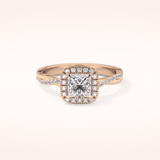 0.78 CT Princess Shaped Halo & Pave Twisted Shank Moissanite Engagement Ring