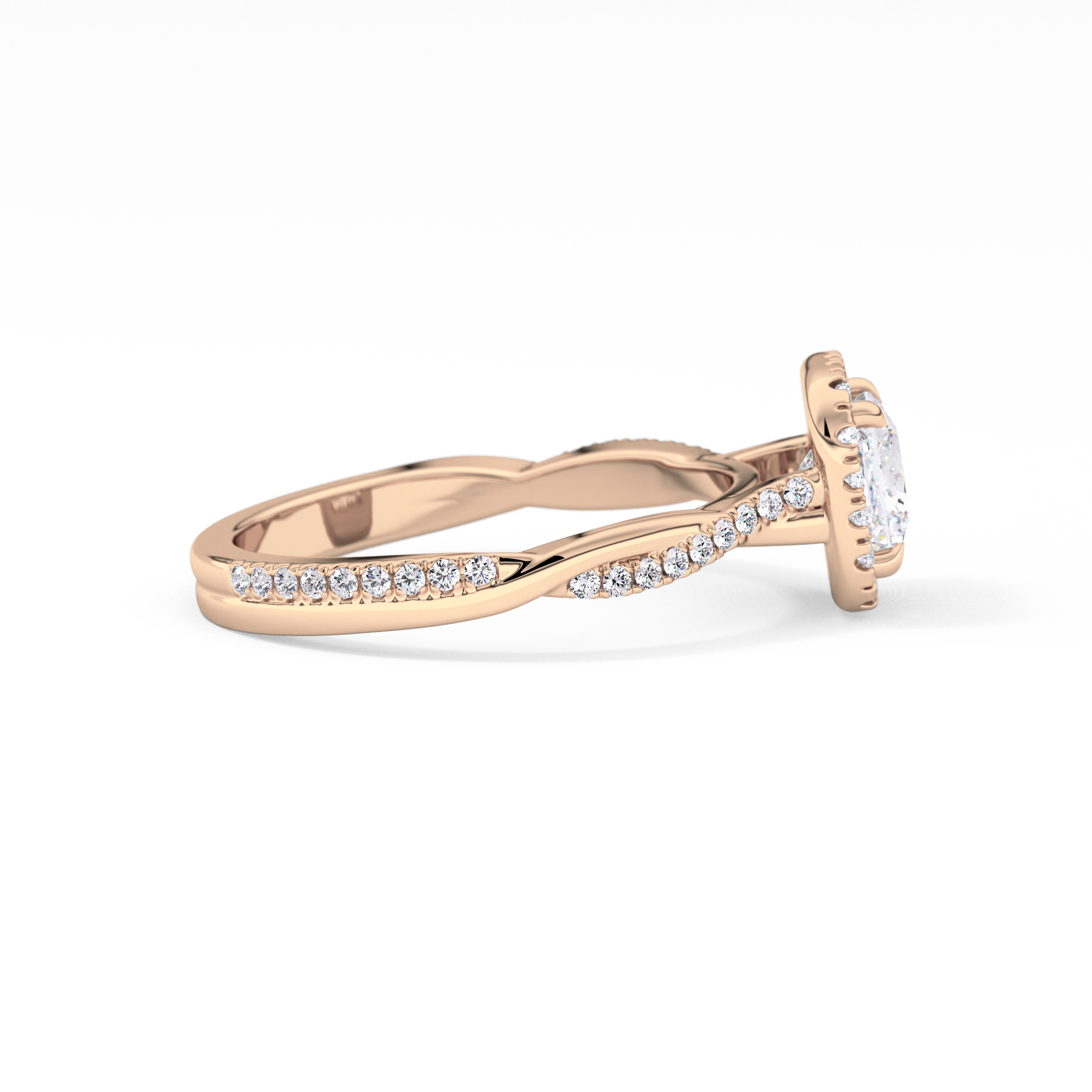 Princess Twisted Shank, Halo and Pave Lab Grown Diamond Engagement Ring