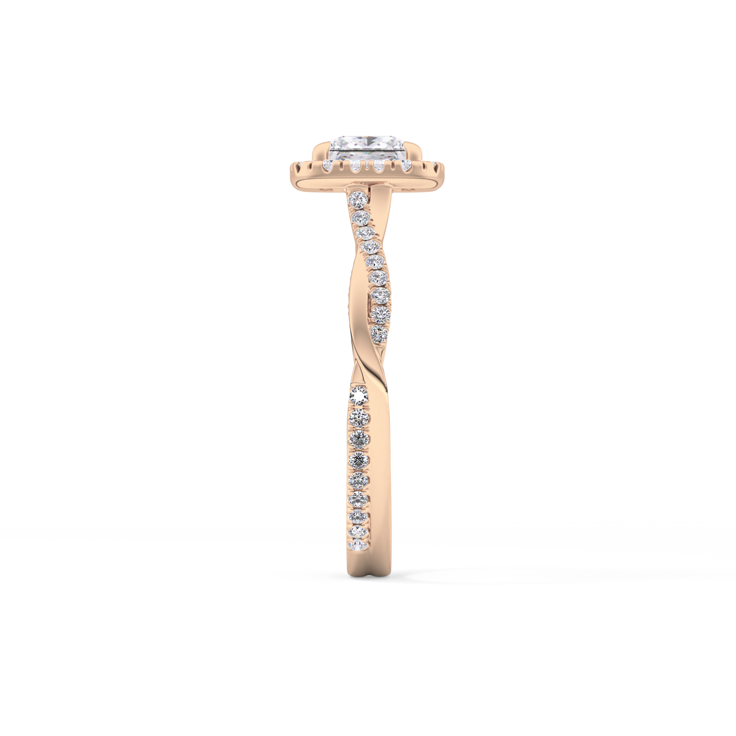 Princess Twisted Shank, Halo and Pave Lab Grown Diamond Engagement Ring