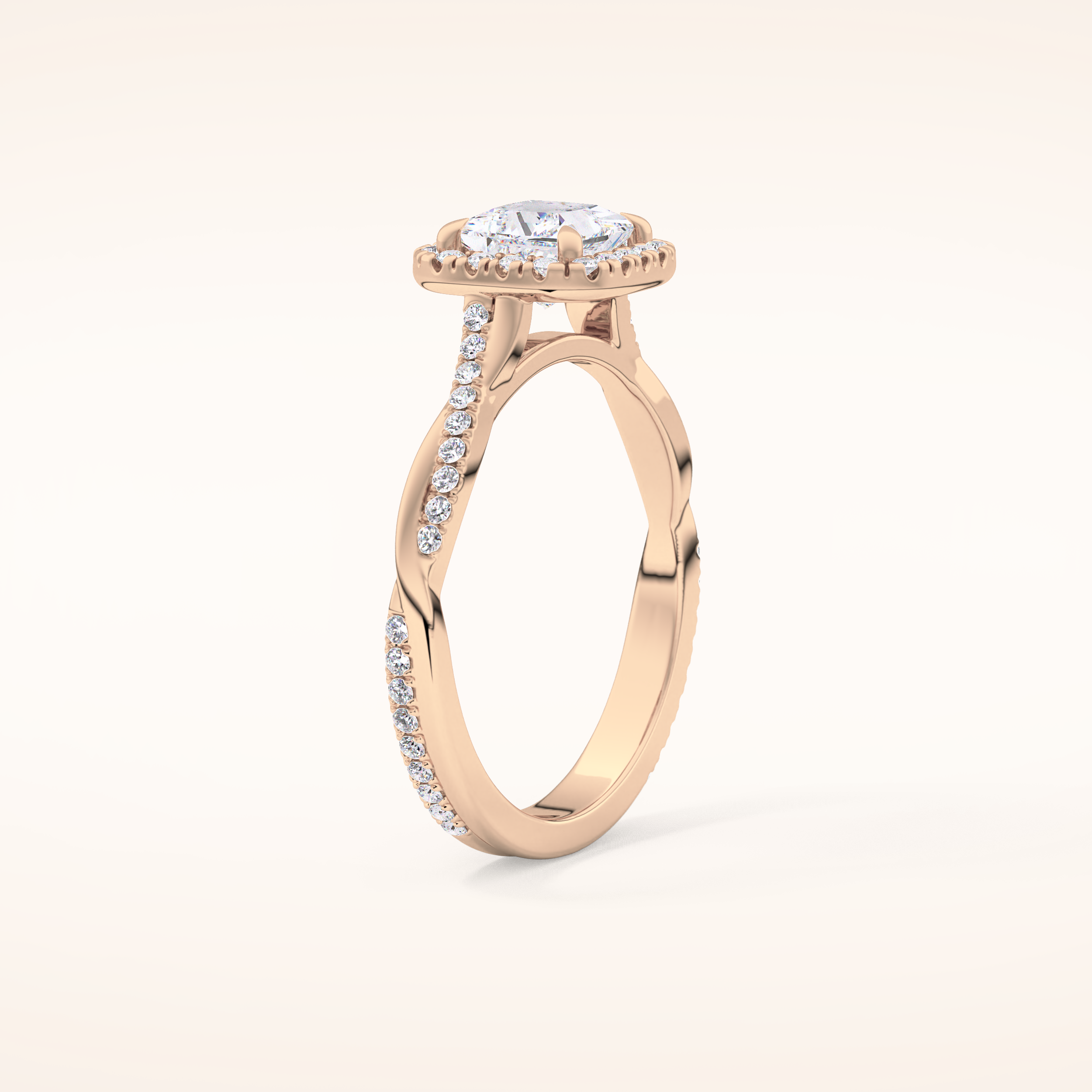 0.78 CT Princess Shaped Halo & Pave Twisted Shank Moissanite Engagement Ring
