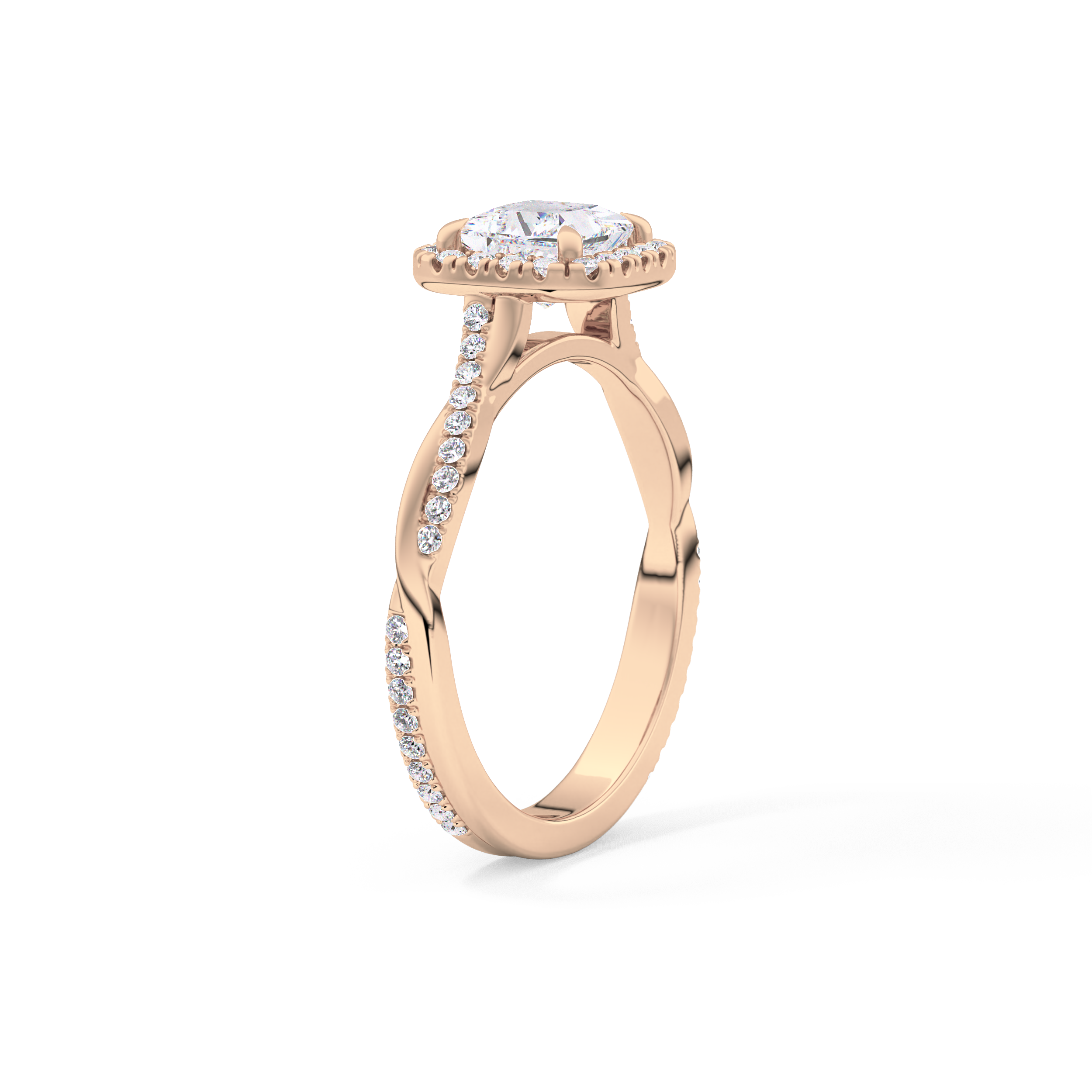 Princess Twisted Shank, Halo and Pave Lab Grown Diamond Engagement Ring