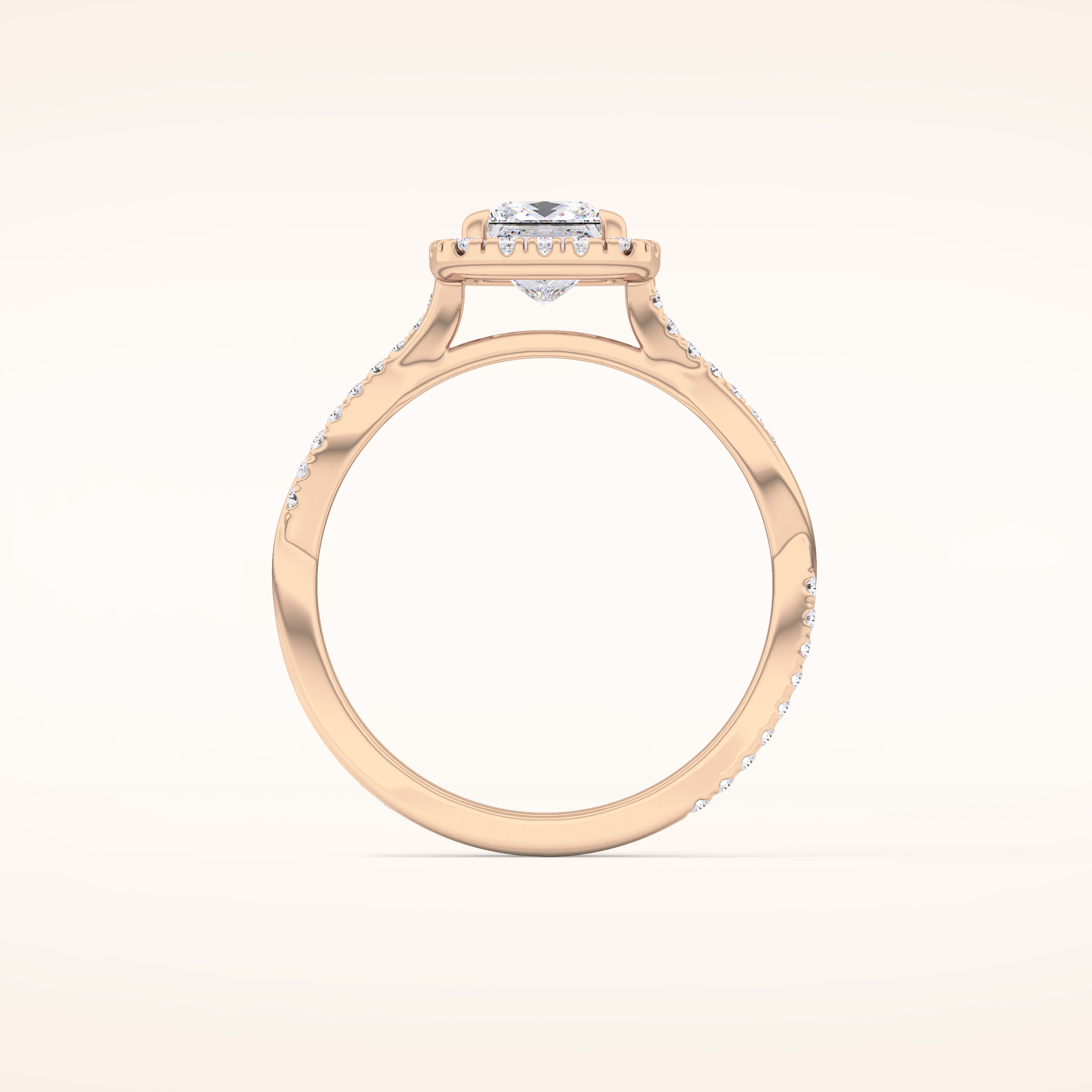 0.78 CT Princess Shaped Halo & Pave Twisted Shank Moissanite Engagement Ring
