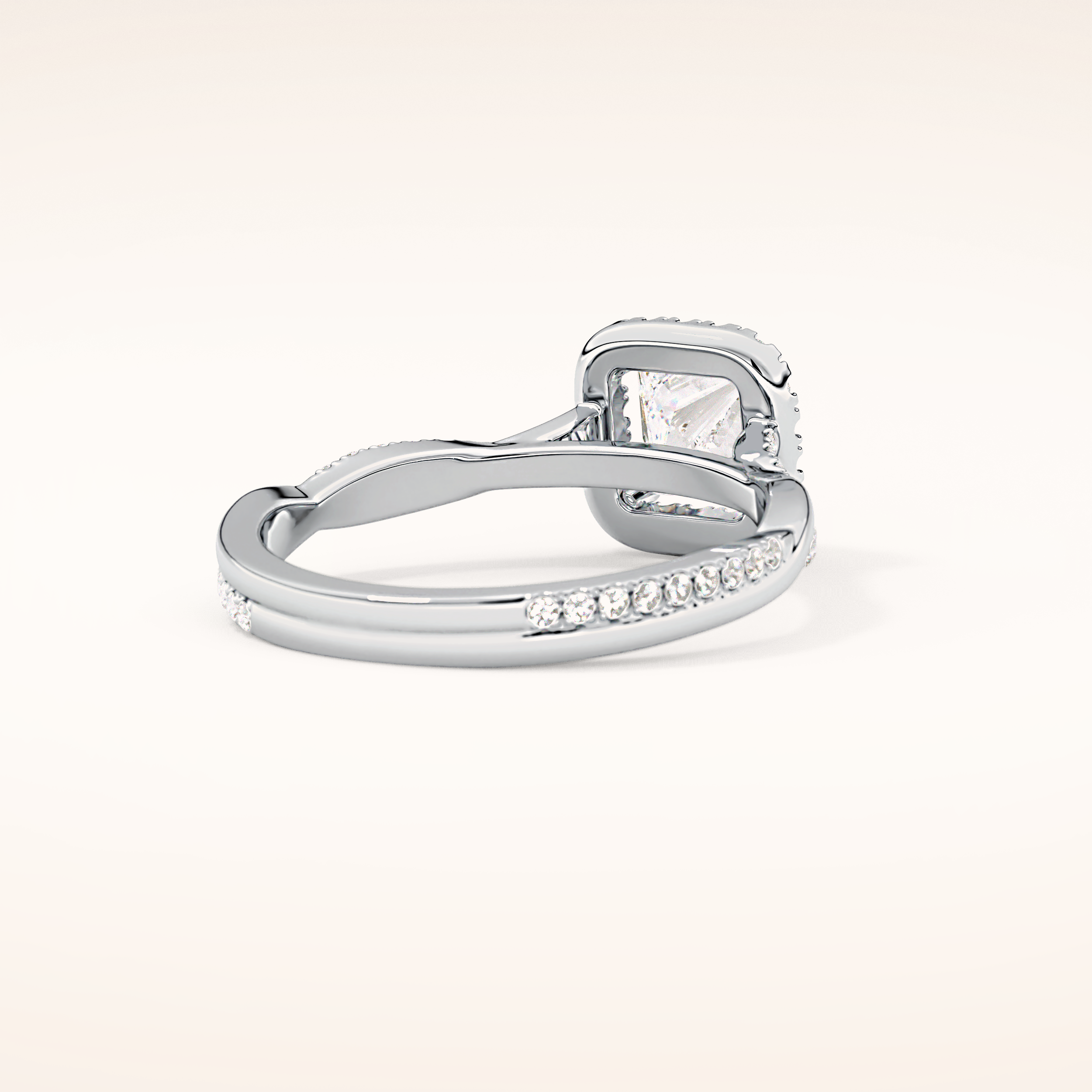 0.78 CT Princess Shaped Halo & Pave Twisted Shank Moissanite Engagement Ring